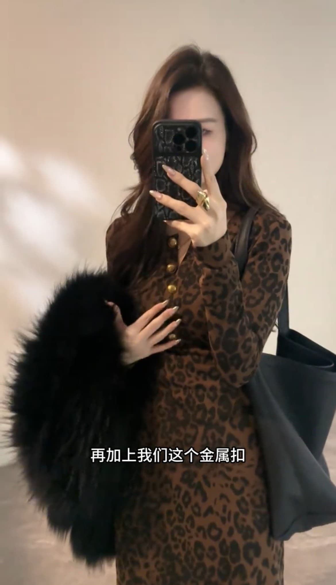 유럽 상품 레트로 레오파드 무늬 금속 버클 슬림해 보이는 두꺼운 여성 드레스 가을 겨울 새로운 외국 가스 다용도 기본 스커트 롱 스커트 상세 이미지 18