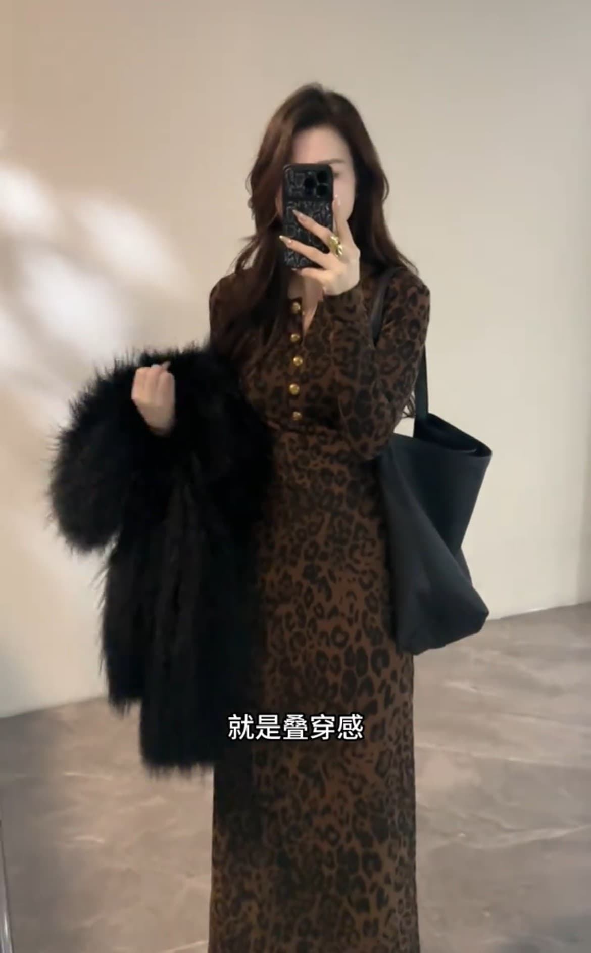유럽 상품 레트로 레오파드 무늬 금속 버클 슬림해 보이는 두꺼운 여성 드레스 가을 겨울 새로운 외국 가스 다용도 기본 스커트 롱 스커트 상세 이미지 21