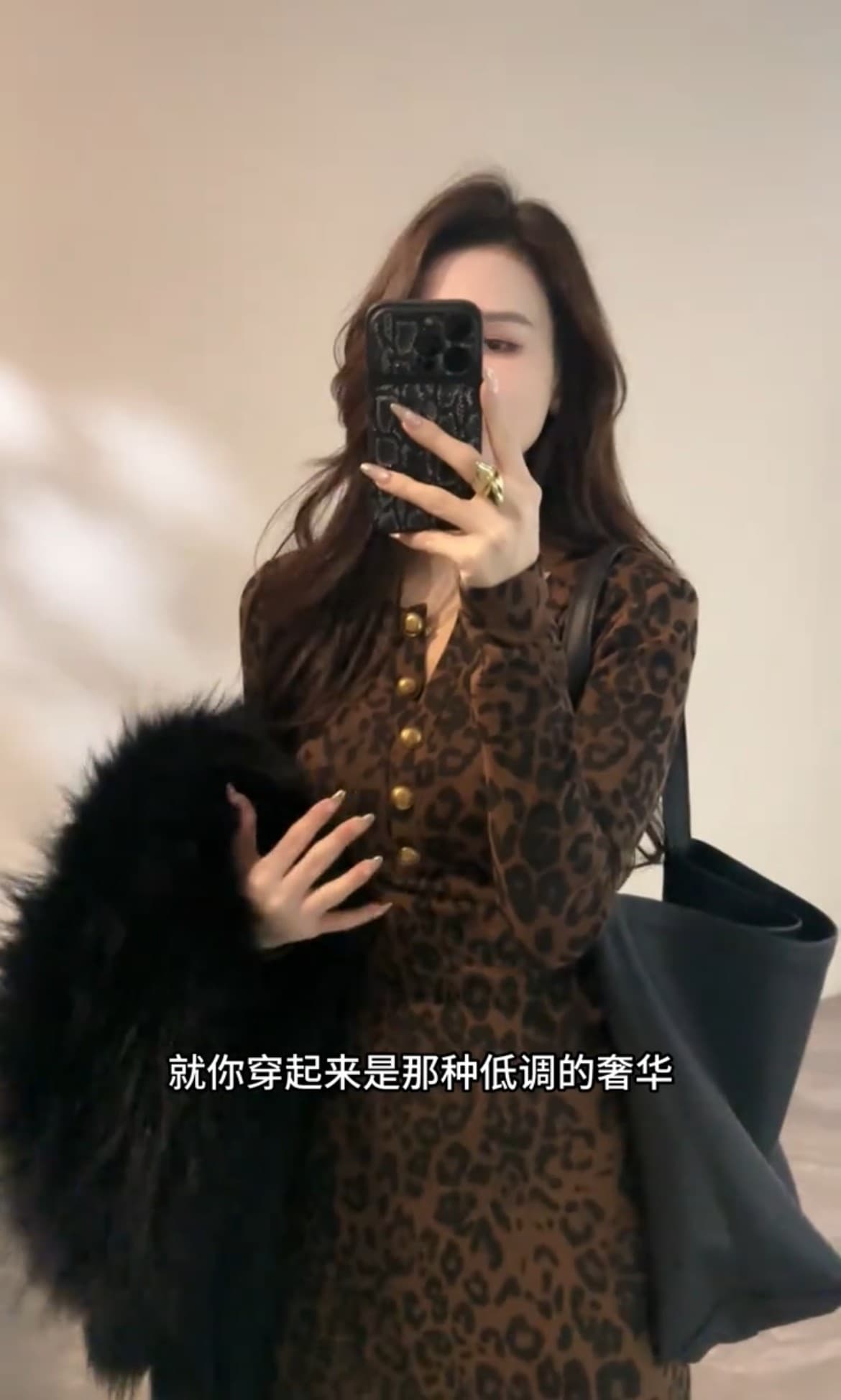유럽 상품 레트로 레오파드 무늬 금속 버클 슬림해 보이는 두꺼운 여성 드레스 가을 겨울 새로운 외국 가스 다용도 기본 스커트 롱 스커트 상세 이미지 22