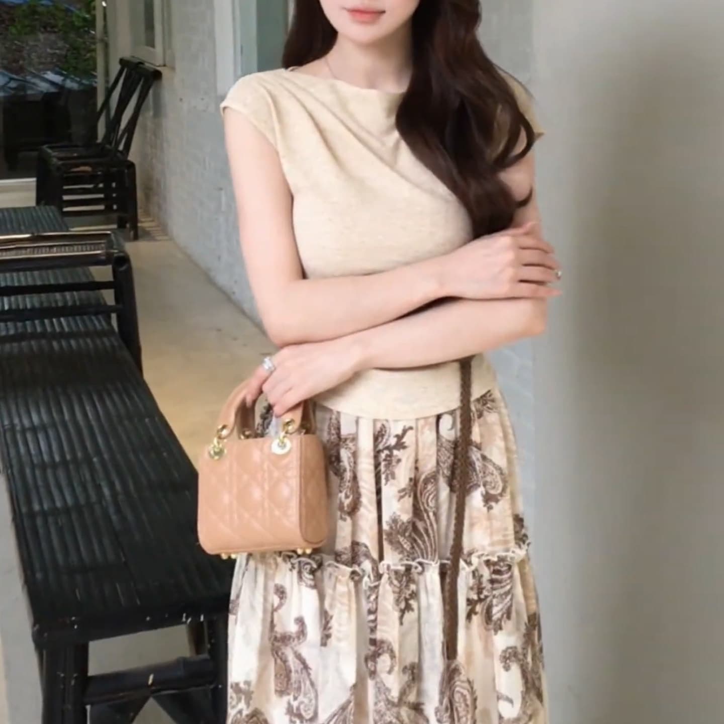 여름 ootd 착용 가져 가라. 세트 여성 2026 새로운 순수한 욕망 바람 허리 수축 티셔츠 레트로 꽃무늬 반신 스커트 투피스 세트 상세 이미지 2