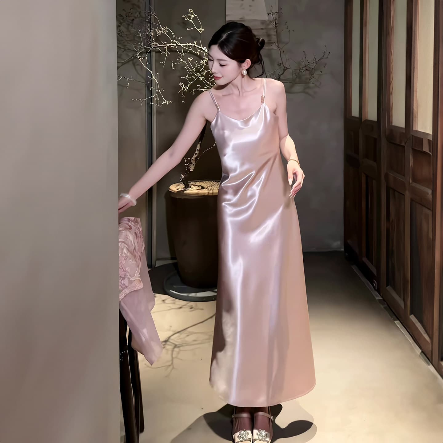 여름 비싼 가스 센스 명문 여성 품격 여신 팬 관대 한 점잖은 새로운 중식 국풍 셔츠 슬립 점프 슈트 치마 세트 이미지 4