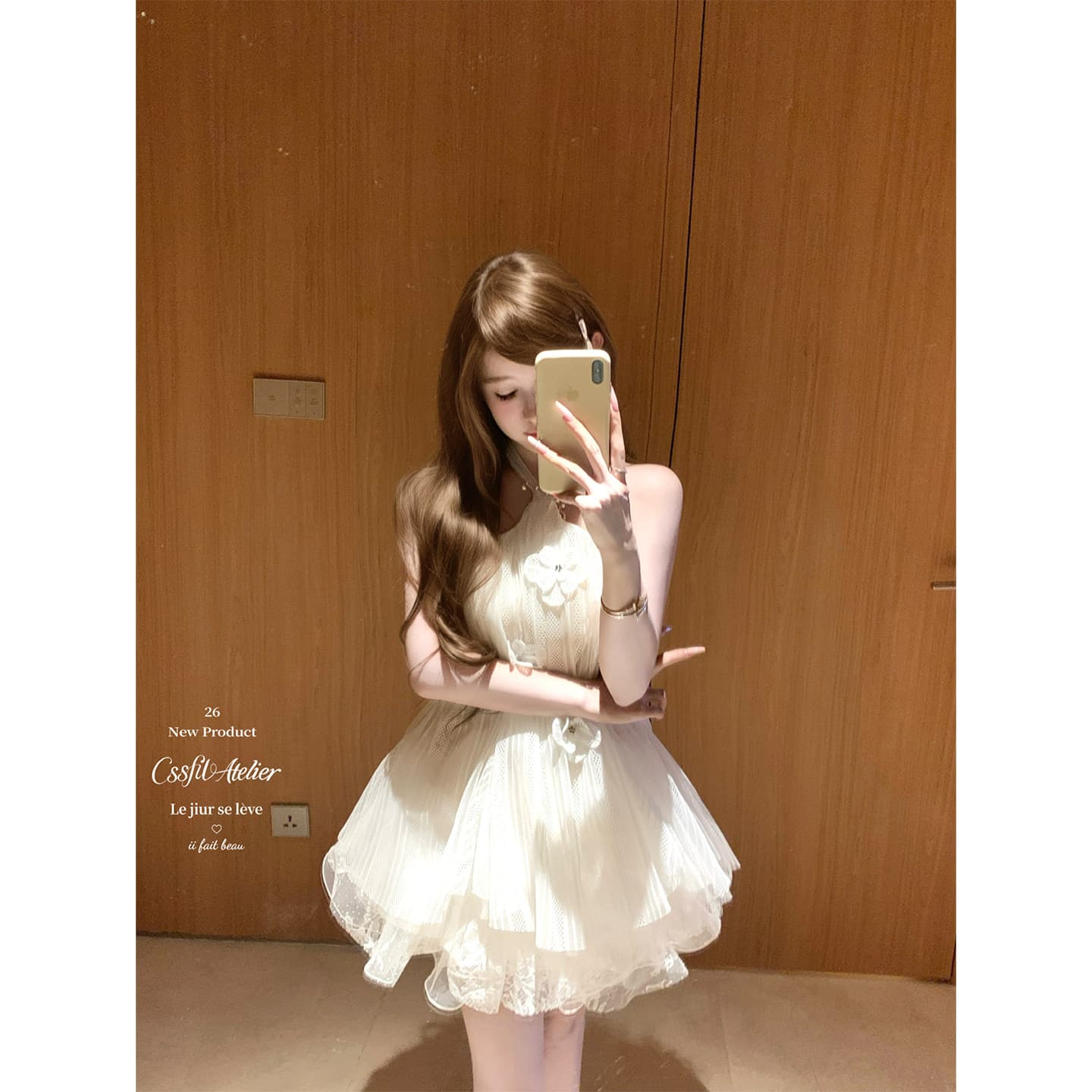 프랑스식 순수한 욕망 요정 바람 3 차원 꽃 민소매 행침 목 여성 드레스 여름 패션 섹시함 백리스 드레스 이미지 2