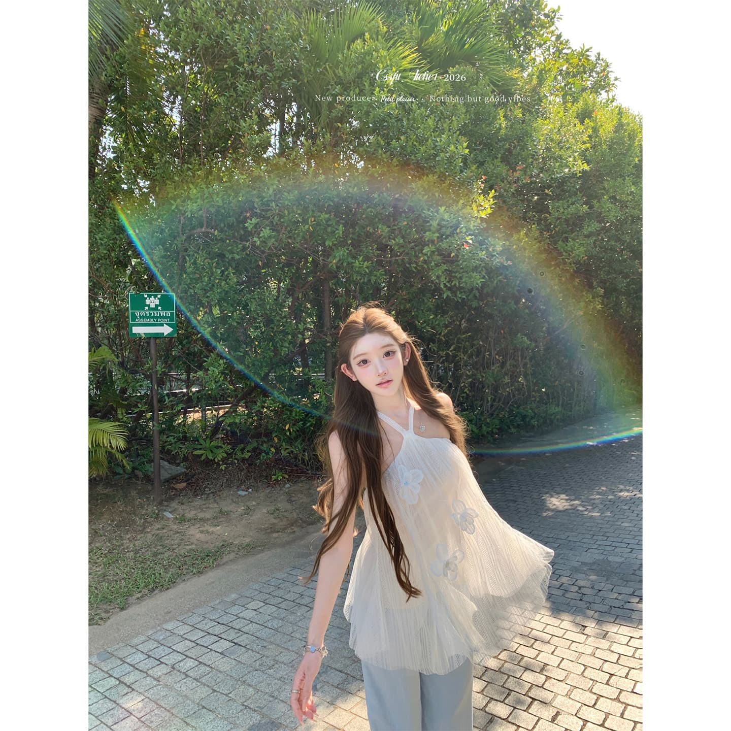 프랑스식 순수한 욕망 요정 바람 3 차원 꽃 민소매 행침 목 여성 드레스 여름 패션 섹시함 백리스 드레스 상세 이미지 4