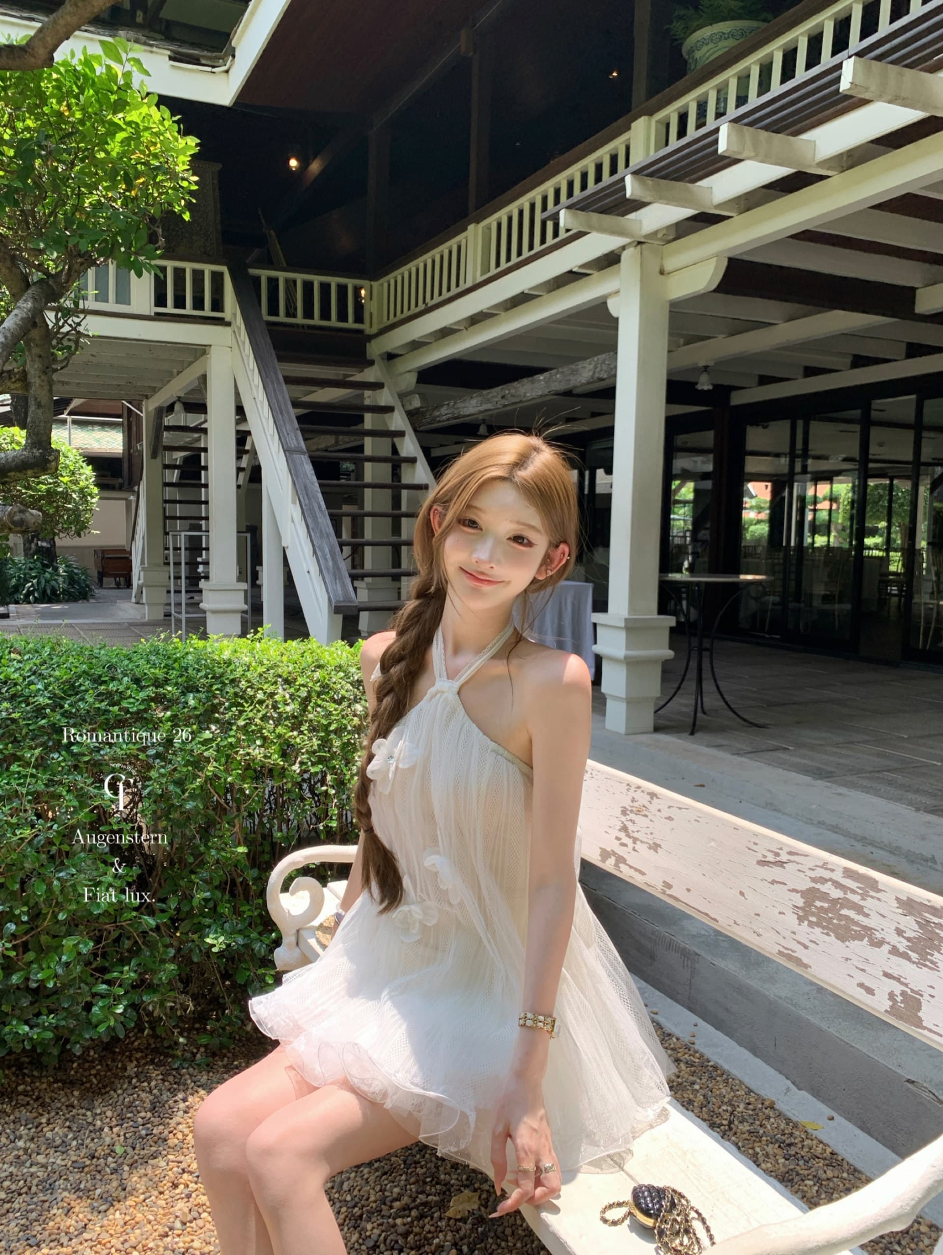 프랑스식 순수한 욕망 요정 바람 3 차원 꽃 민소매 행침 목 여성 드레스 여름 패션 섹시함 백리스 드레스 상세 이미지 6