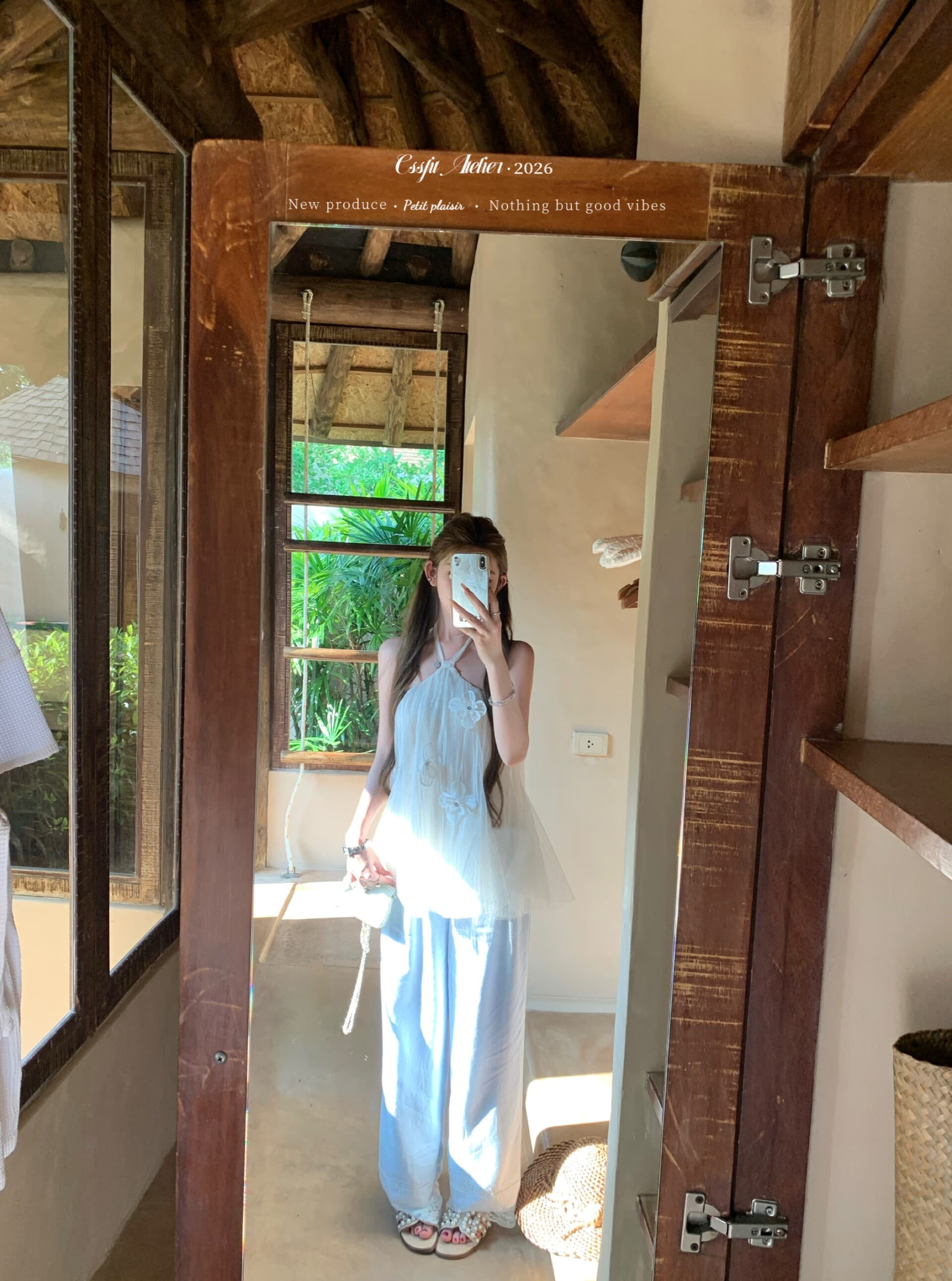 프랑스식 순수한 욕망 요정 바람 3 차원 꽃 민소매 행침 목 여성 드레스 여름 패션 섹시함 백리스 드레스 상세 이미지 12