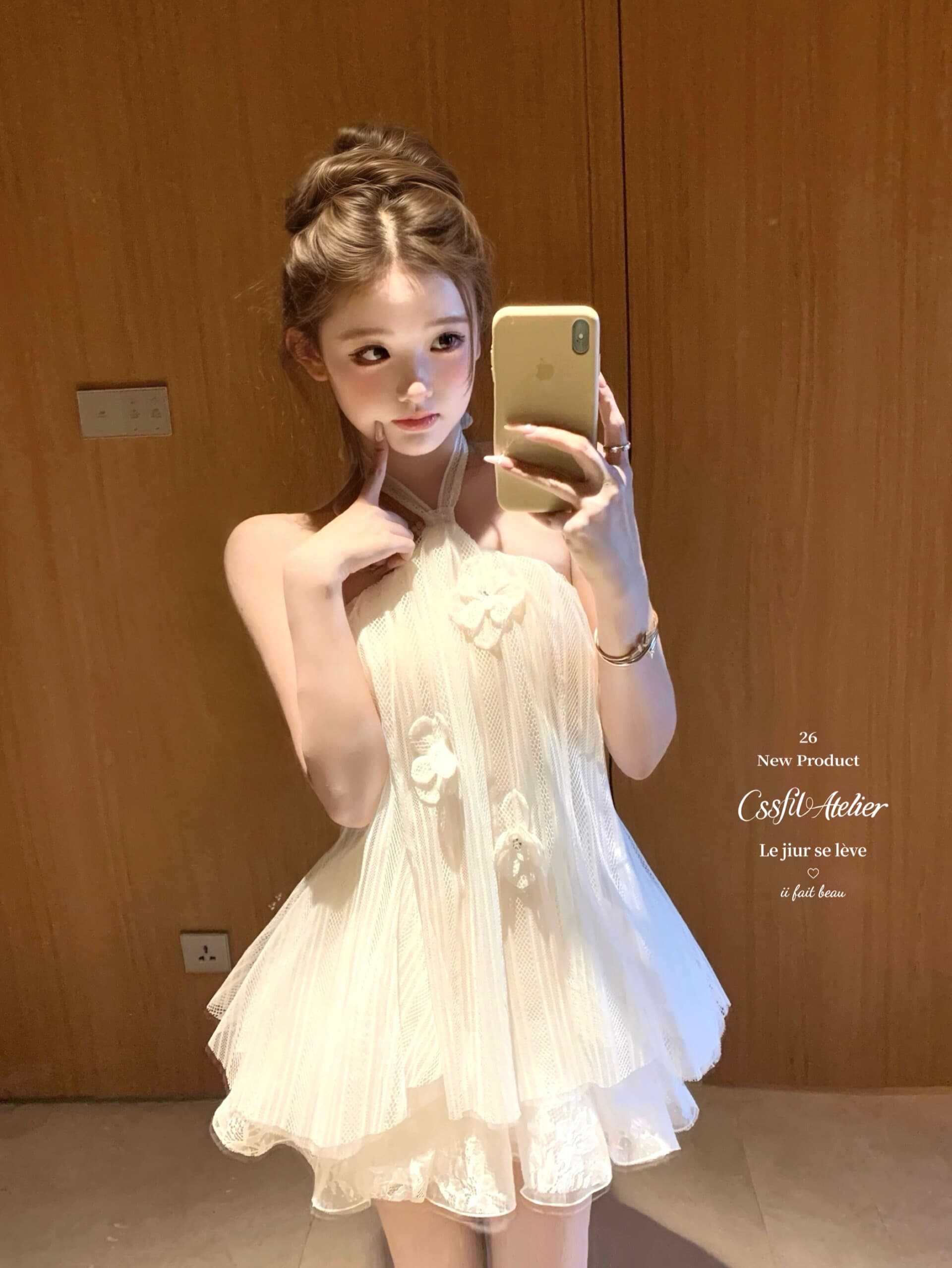 프랑스식 순수한 욕망 요정 바람 3 차원 꽃 민소매 행침 목 여성 드레스 여름 패션 섹시함 백리스 드레스 상세 이미지 17