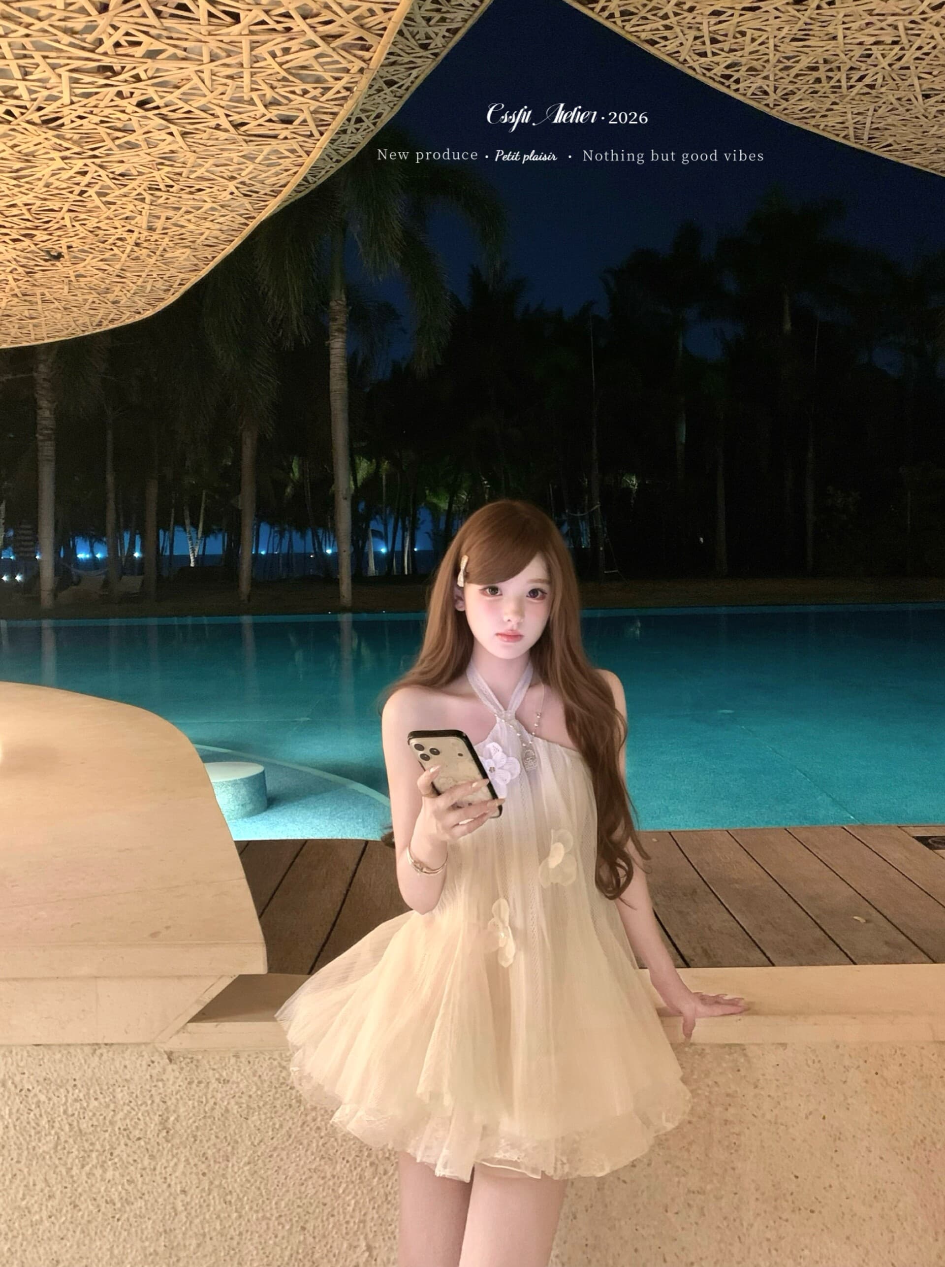 프랑스식 순수한 욕망 요정 바람 3 차원 꽃 민소매 행침 목 여성 드레스 여름 패션 섹시함 백리스 드레스 상세 이미지 18