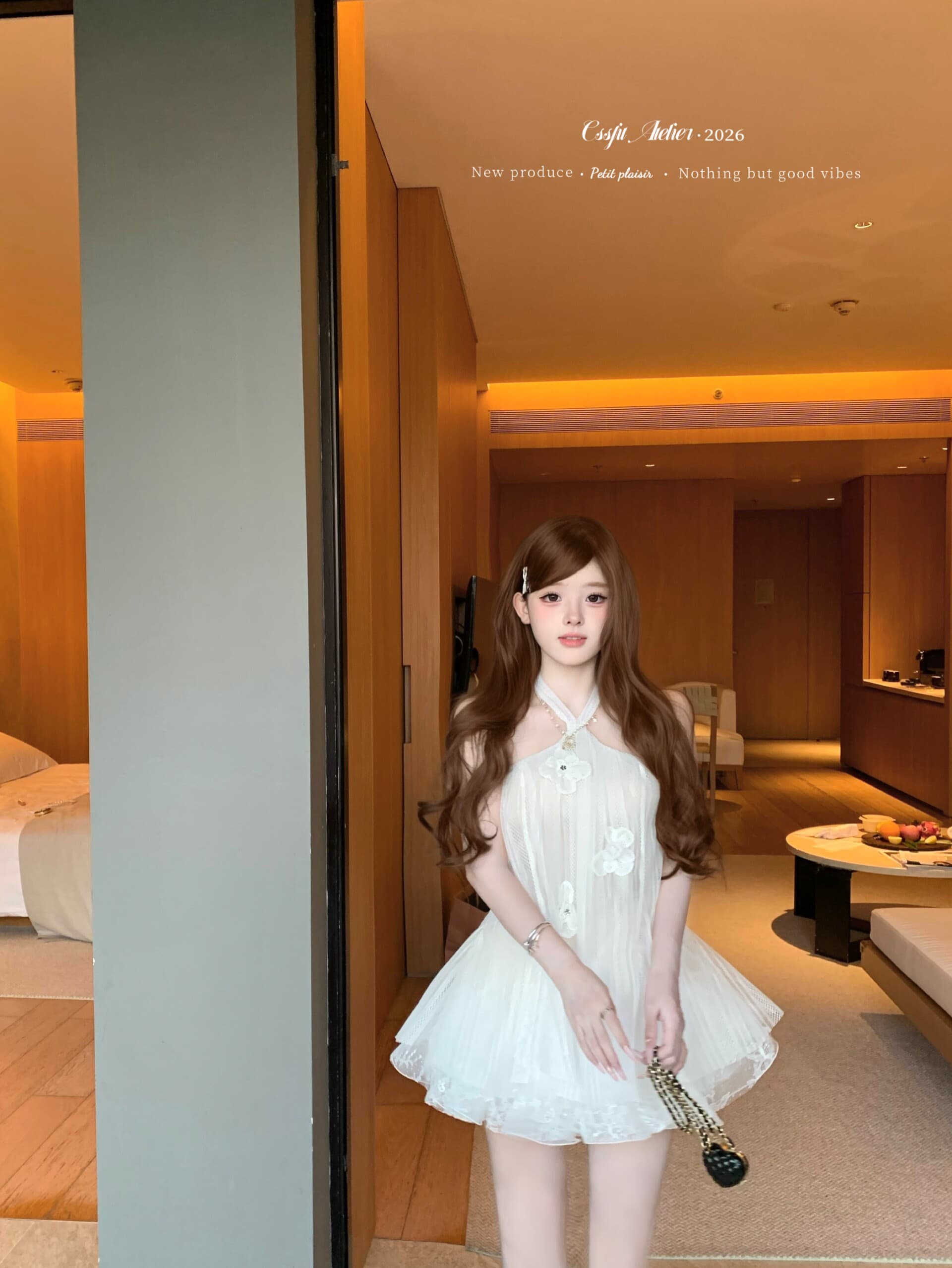 프랑스식 순수한 욕망 요정 바람 3 차원 꽃 민소매 행침 목 여성 드레스 여름 패션 섹시함 백리스 드레스 상세 이미지 23