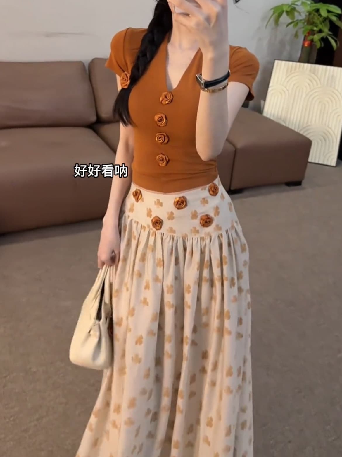 2026 여름 품격 전체 집합 ootd 착용 가져 가라. 고유 한 슈퍼 잘 생긴 V넥 맨위 반신 스커트 투피스 슈트 여성 상세 이미지 4
