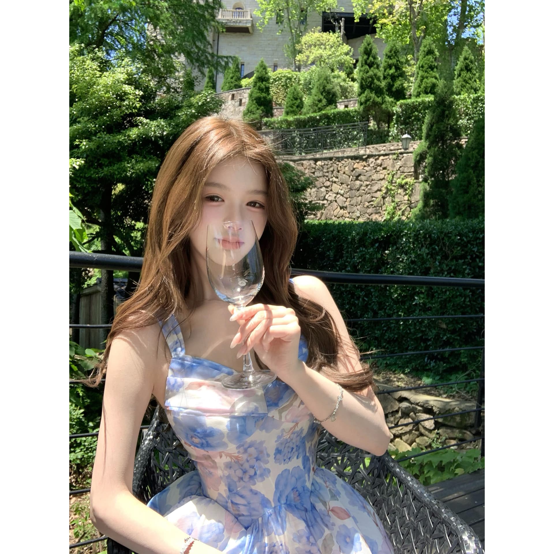 q 여자 집 신제품 9 접기 하늘빛 유토피아 슬립 톰 글 래 원인 블루 꽃무늬 몸매 가꾸기 휴가 드레스 이미지 4