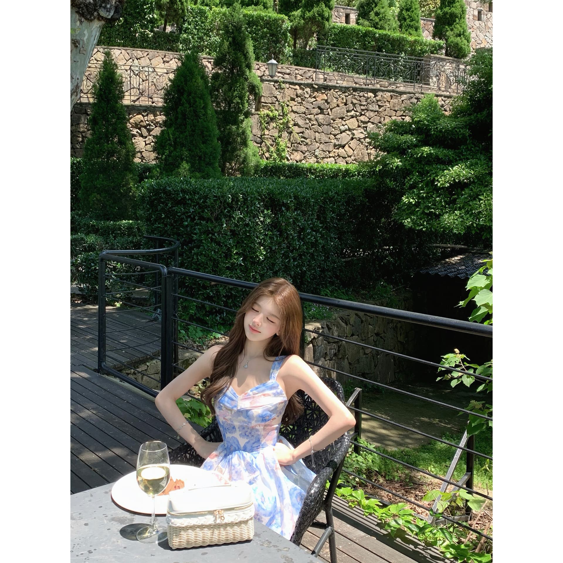q 여자 집 신제품 9 접기 하늘빛 유토피아 슬립 톰 글 래 원인 블루 꽃무늬 몸매 가꾸기 휴가 드레스 이미지 6
