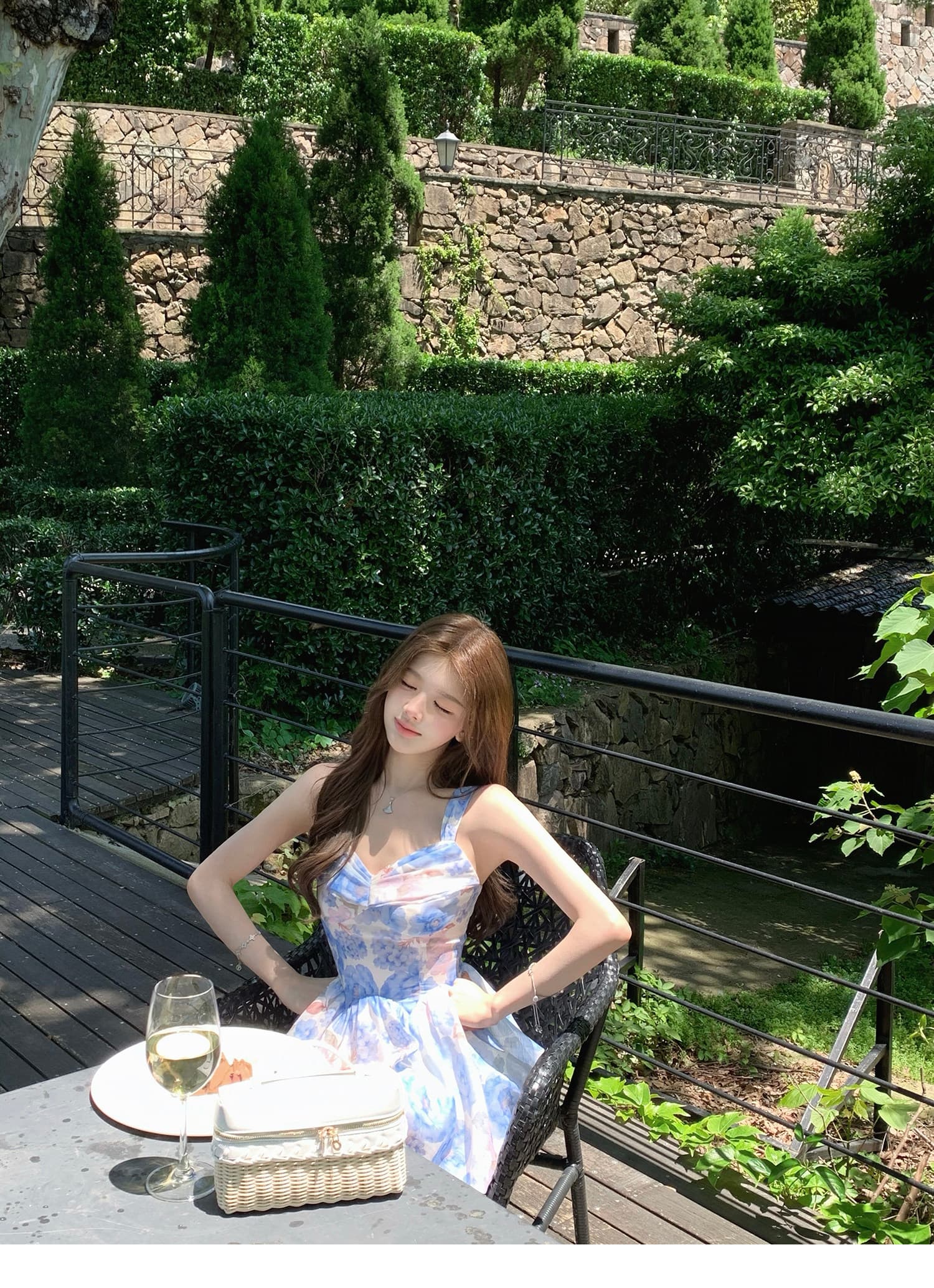 q 여자 집 신제품 9 접기 하늘빛 유토피아 슬립 톰 글 래 원인 블루 꽃무늬 몸매 가꾸기 휴가 드레스 상세 이미지 12