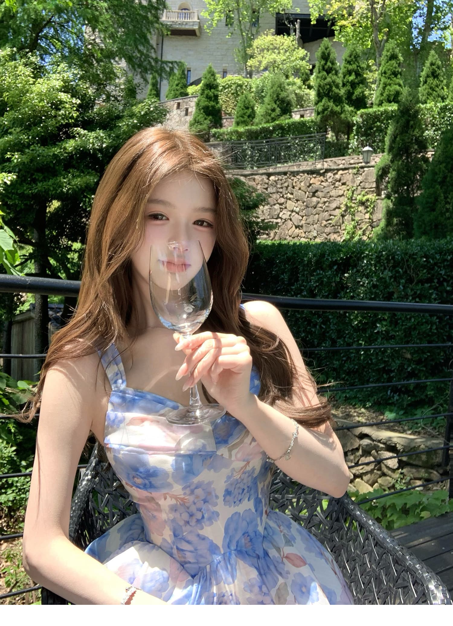 q 여자 집 신제품 9 접기 하늘빛 유토피아 슬립 톰 글 래 원인 블루 꽃무늬 몸매 가꾸기 휴가 드레스 상세 이미지 13