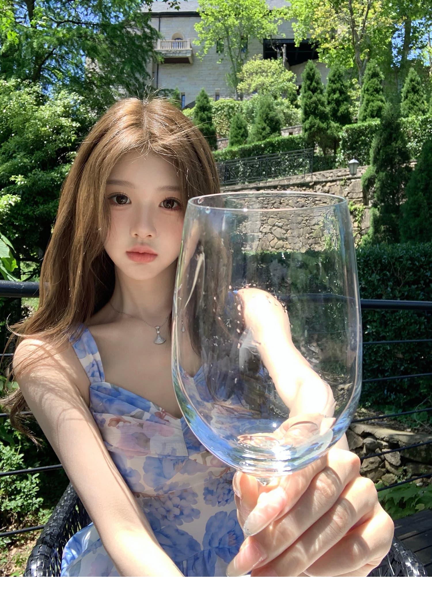 q 여자 집 신제품 9 접기 하늘빛 유토피아 슬립 톰 글 래 원인 블루 꽃무늬 몸매 가꾸기 휴가 드레스 상세 이미지 14
