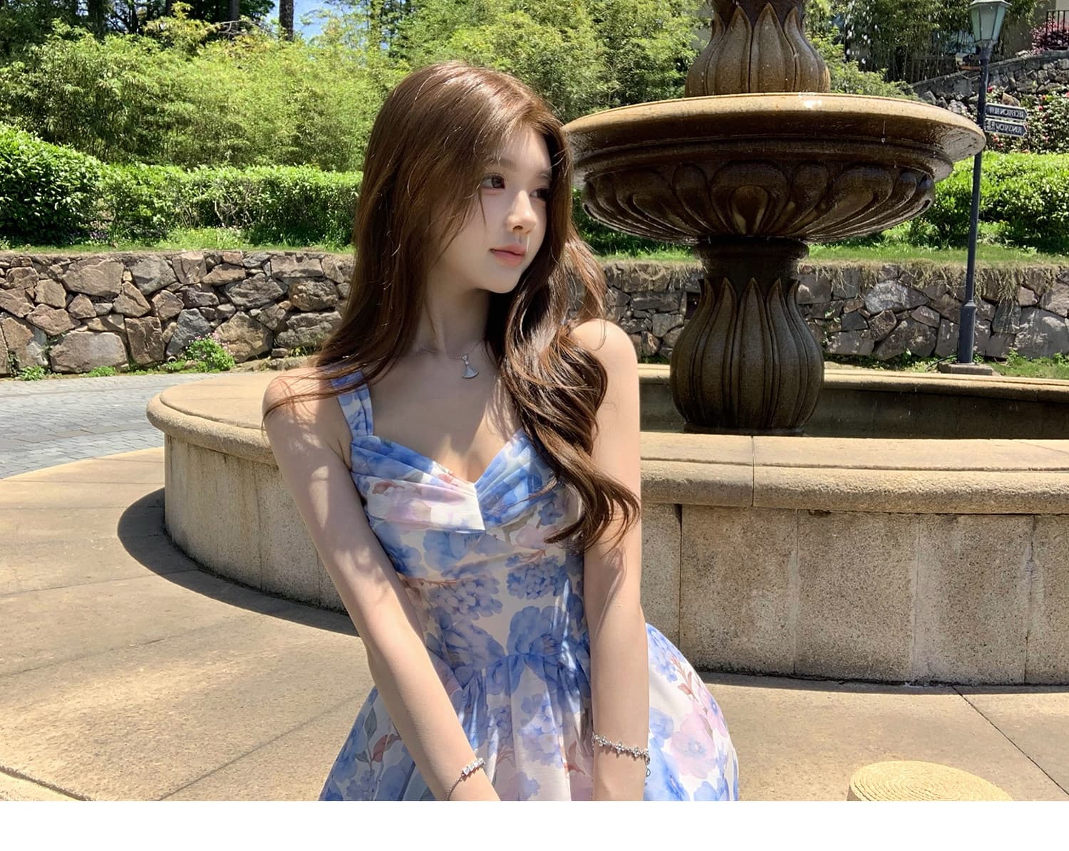 q 여자 집 신제품 9 접기 하늘빛 유토피아 슬립 톰 글 래 원인 블루 꽃무늬 몸매 가꾸기 휴가 드레스 상세 이미지 15