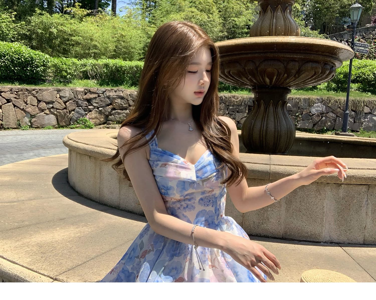q 여자 집 신제품 9 접기 하늘빛 유토피아 슬립 톰 글 래 원인 블루 꽃무늬 몸매 가꾸기 휴가 드레스 상세 이미지 16
