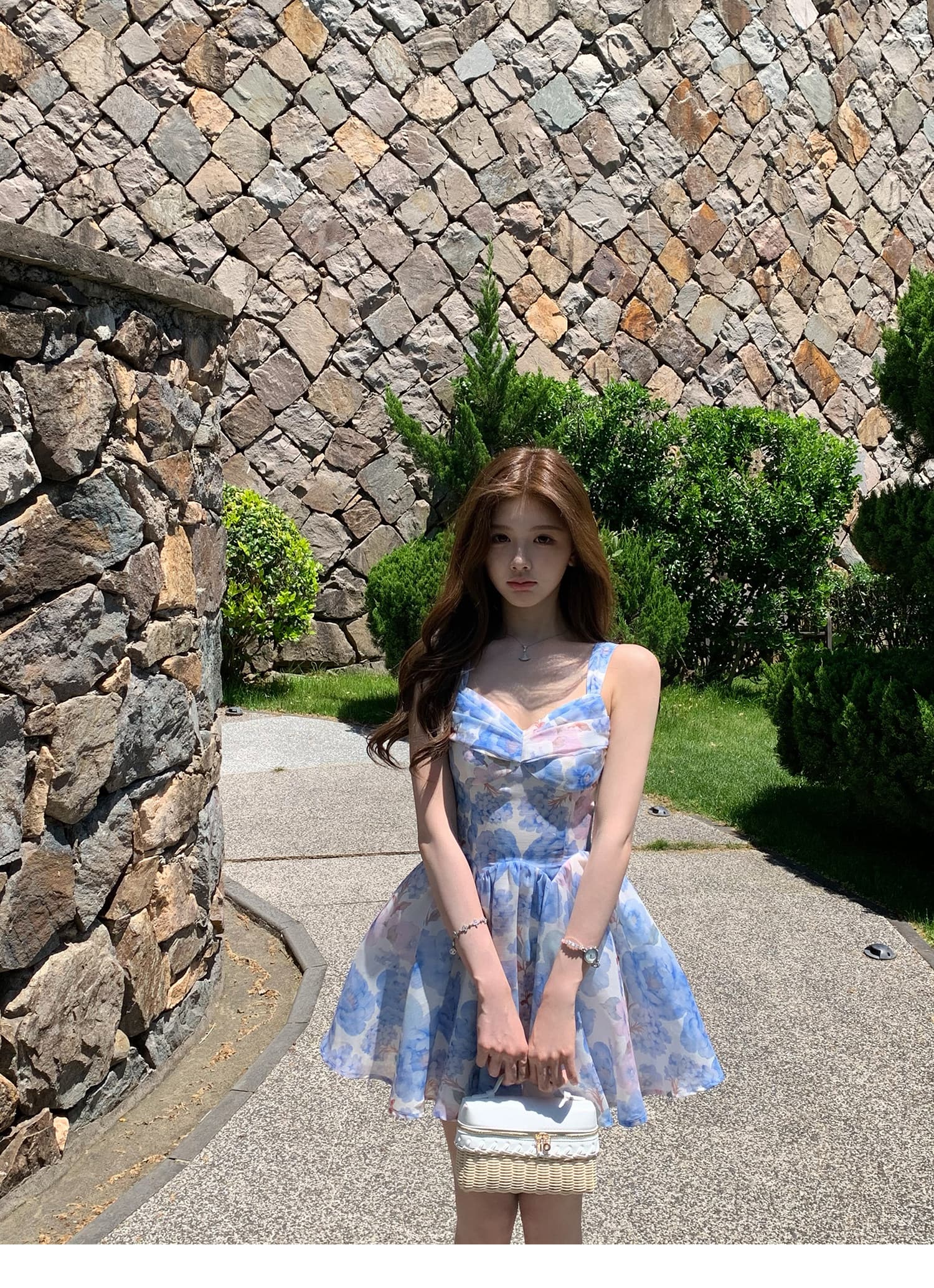 q 여자 집 신제품 9 접기 하늘빛 유토피아 슬립 톰 글 래 원인 블루 꽃무늬 몸매 가꾸기 휴가 드레스 상세 이미지 18