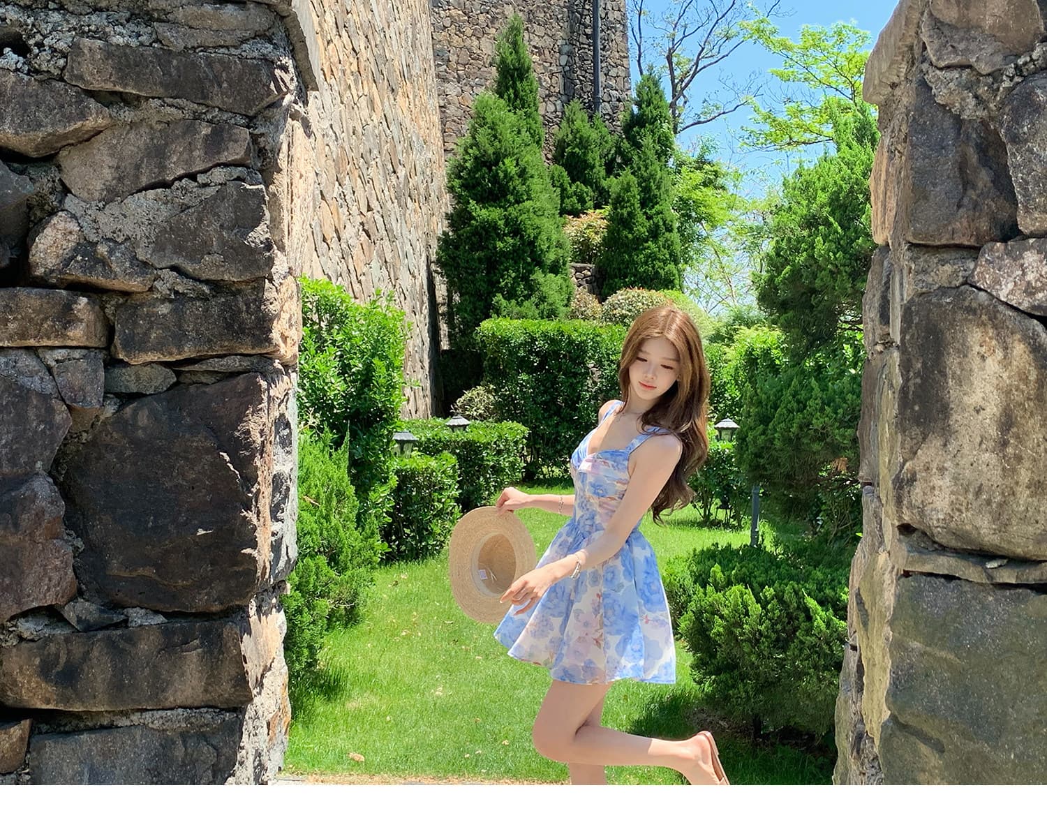 q 여자 집 신제품 9 접기 하늘빛 유토피아 슬립 톰 글 래 원인 블루 꽃무늬 몸매 가꾸기 휴가 드레스 상세 이미지 25
