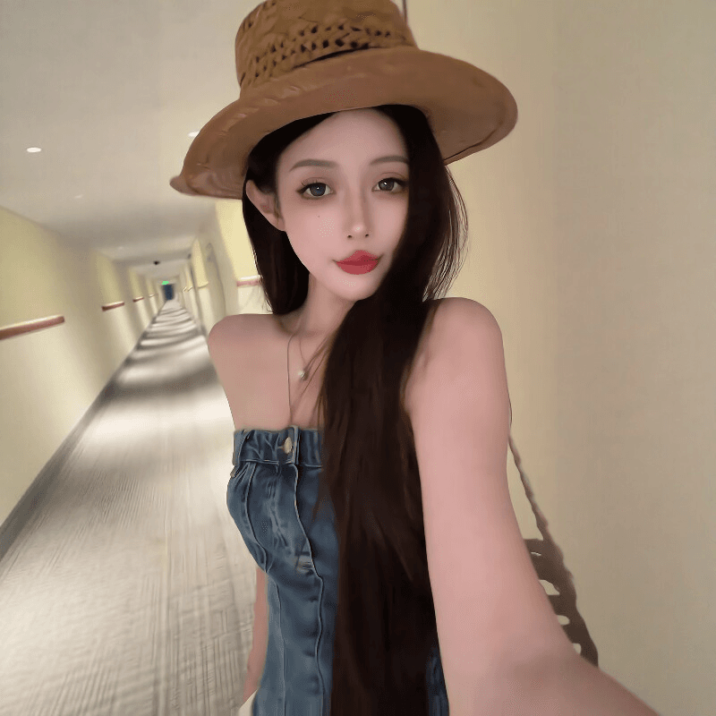 핫걸 순수한 욕망 튜브탑 데님 캐미솔 여름 새로운 몸매 가꾸기 맨위 느긋한 캐주얼 바지 화이트 바지 투피스 세트 이미지 2