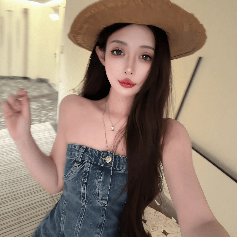 핫걸 순수한 욕망 튜브탑 데님 캐미솔 여름 새로운 몸매 가꾸기 맨위 느긋한 캐주얼 바지 화이트 바지 투피스 세트 이미지 3