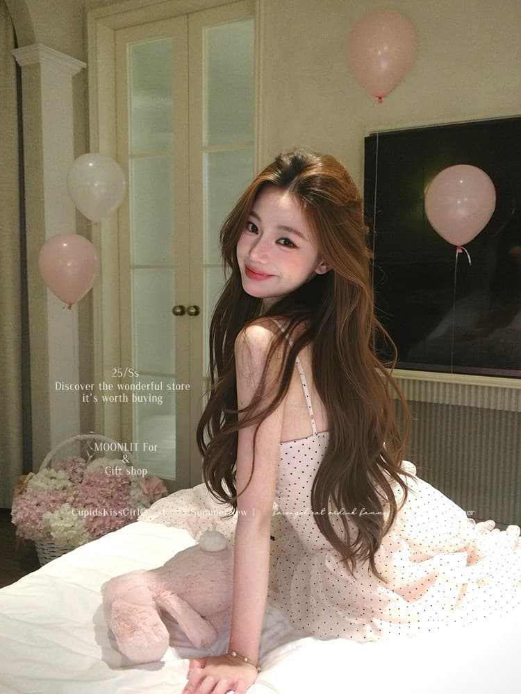 슬립 여성 드레스 여름 새로운 품격 명문 여성 디자인 센스 패치워크 맨위 도트 무늬 케이크 드레스 롱 코트 치마 상세 이미지 6