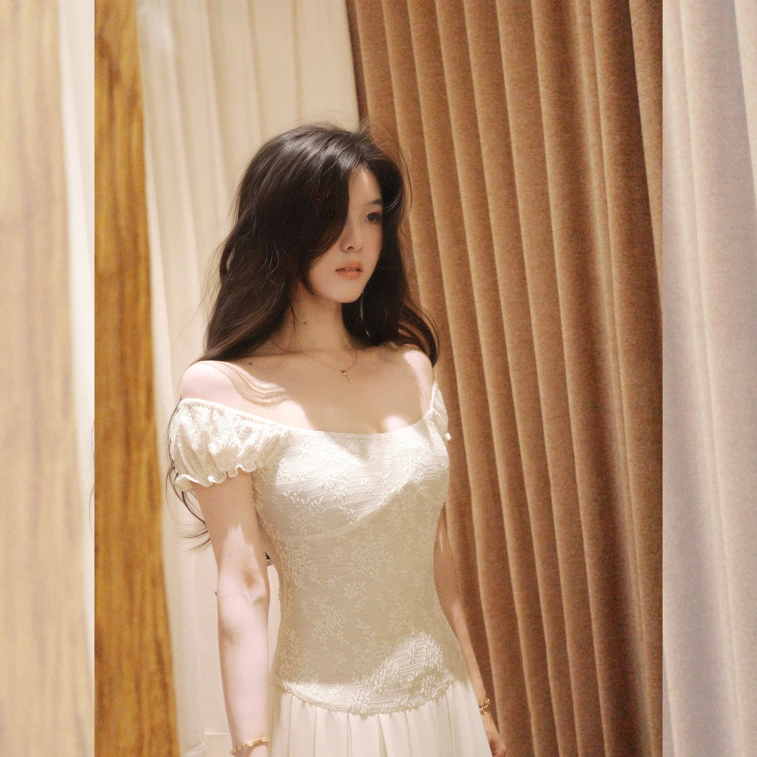 대 eees 골동품 오르골 프랑스식 아름다운 레이스 u 칼라 작은 날다 소매 요정 요정 허리 수축 슬림해 보이는 드레스 여름 이미지 4