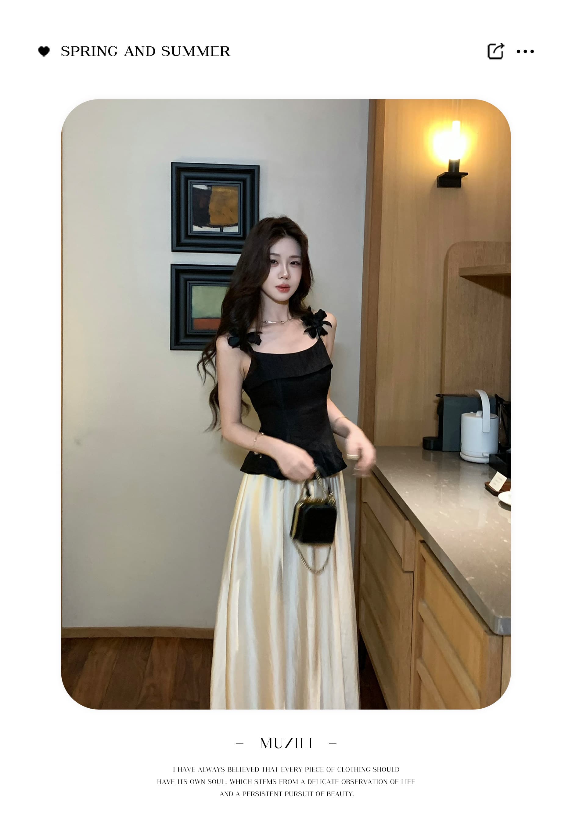 무쯔리 목자이 ~ 중 리 빛 럭셔리 디자인 센스 작은 대중 꽃 슬립 허리 수축 맨위 여성 도루 센스 새틴 반신 치마 세트 상세 이미지 2
