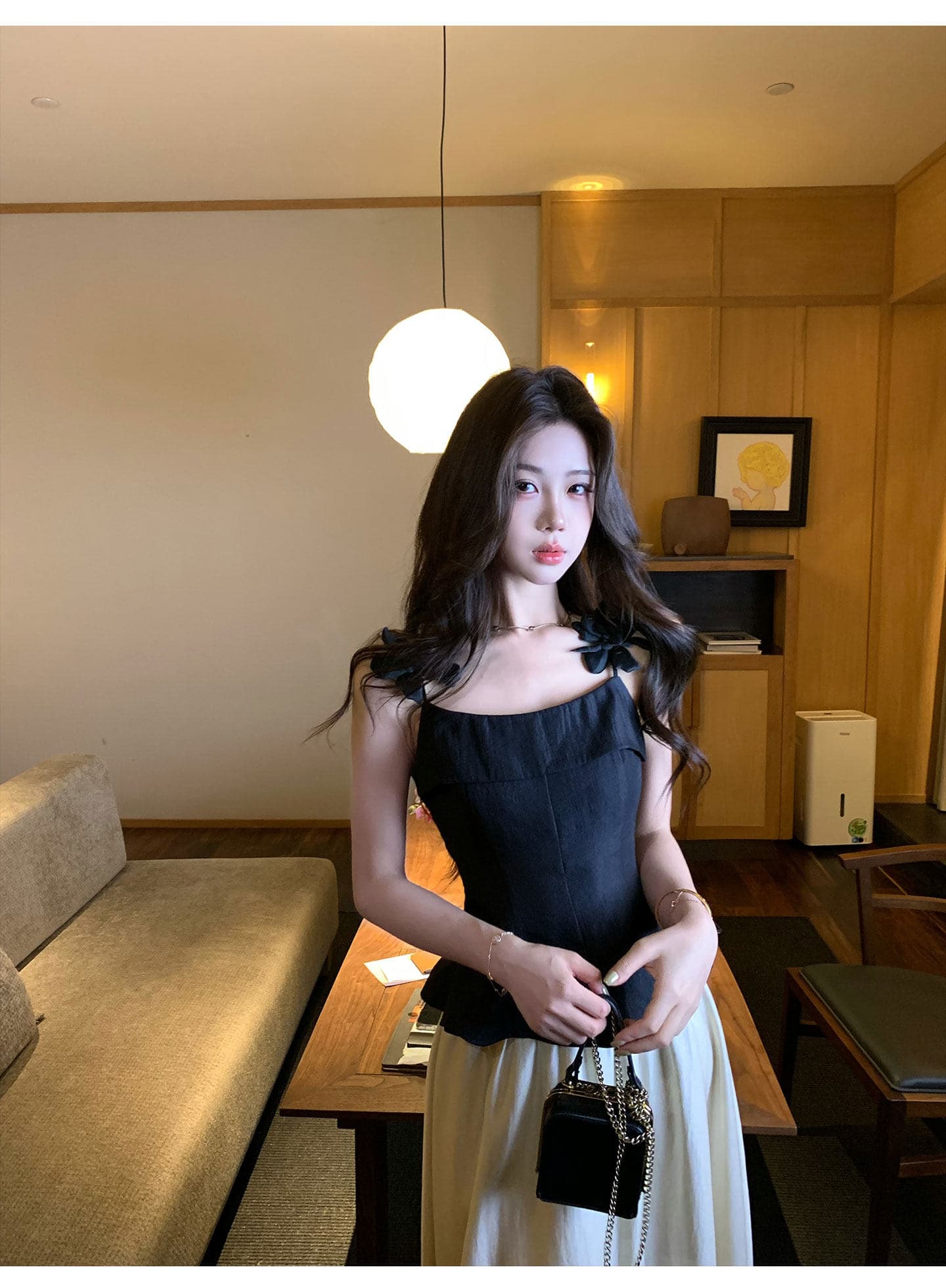 무쯔리 목자이 ~ 중 리 빛 럭셔리 디자인 센스 작은 대중 꽃 슬립 허리 수축 맨위 여성 도루 센스 새틴 반신 치마 세트 상세 이미지 4