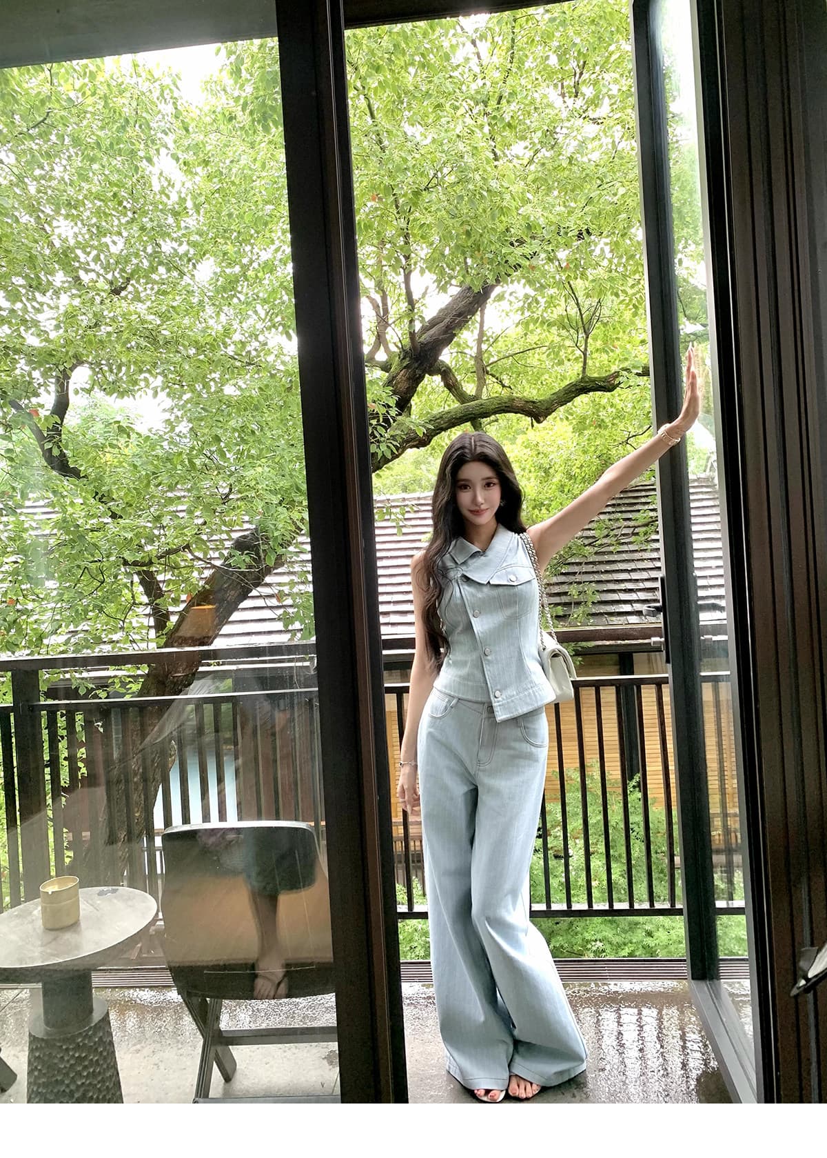 even 하나 원자바오 아일랜드 전복 한 부서 높음 지혜 맨위 반 스커트 투피스 세트 프랑스식 자수 민소매 세트 상세 이미지 18