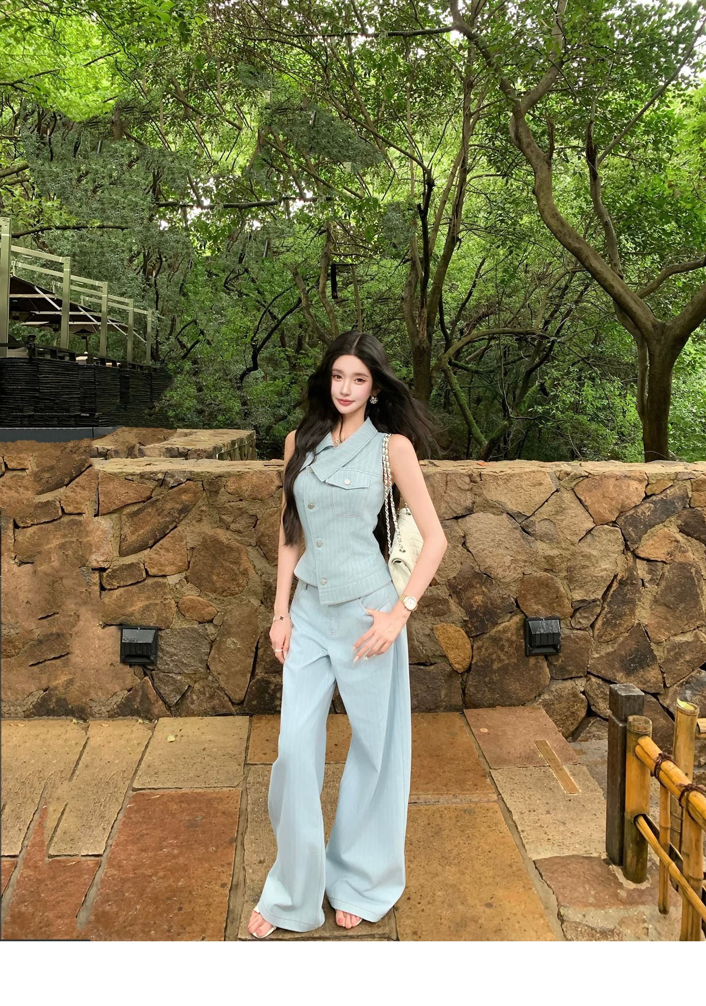 even 하나 원자바오 아일랜드 전복 한 부서 높음 지혜 맨위 반 스커트 투피스 세트 프랑스식 자수 민소매 세트 상세 이미지 25