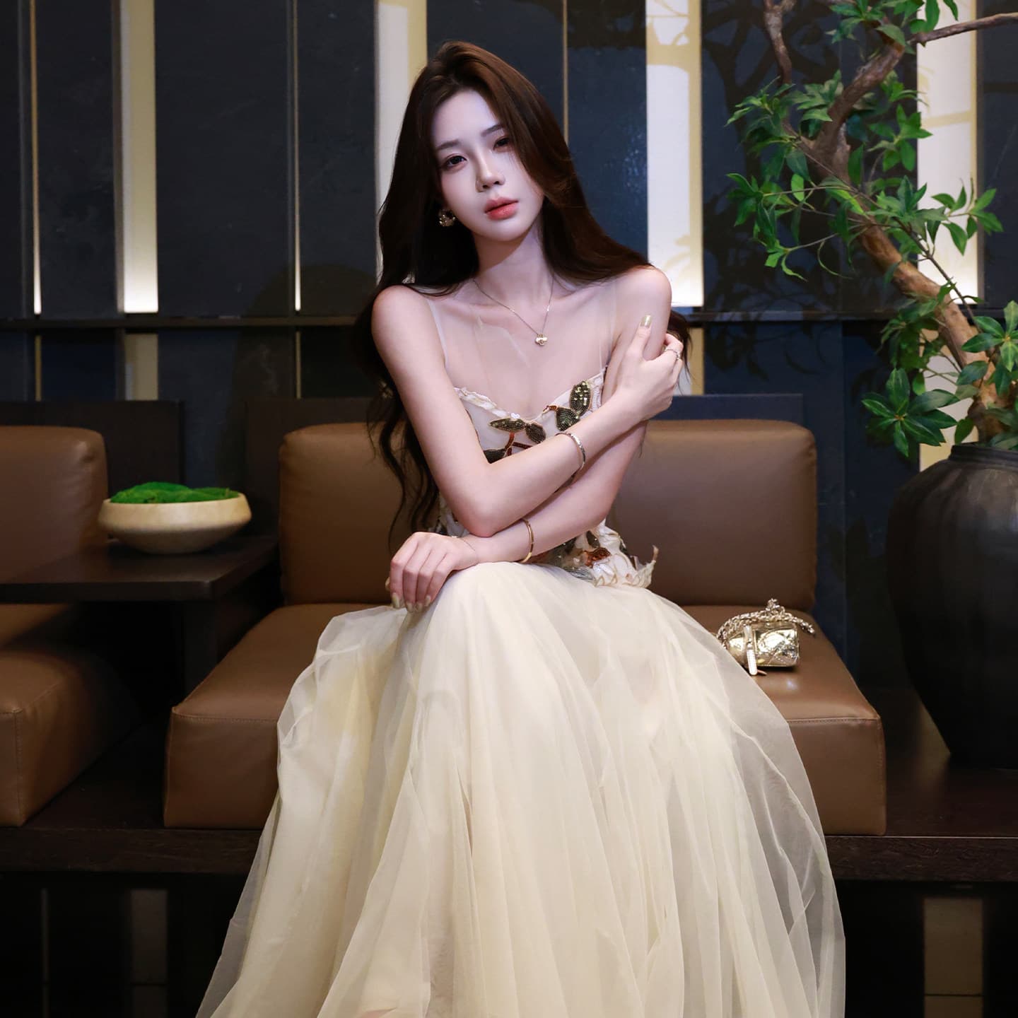 무쯔리 목자이 ~ 중 리 빛 럭셔리 분위기 센스 민소매 패치워크 자수 조끼 허리 수축 맨위 망사 반신 치마 세트 여름 이미지 5