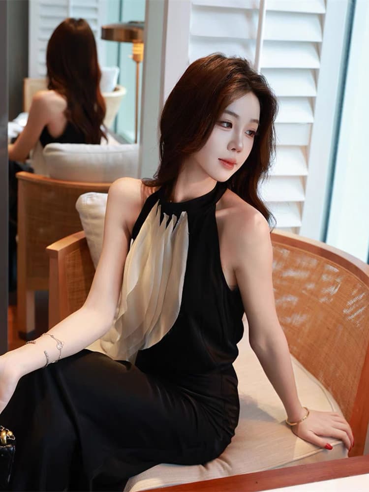 부유 한 가족 천 금빛 바람 세트 여성 여름 명문 여성 품격 배색 리본 행침 목 맨위 인어 꼬리 반신 스커트 전체 집합 상세 이미지 5