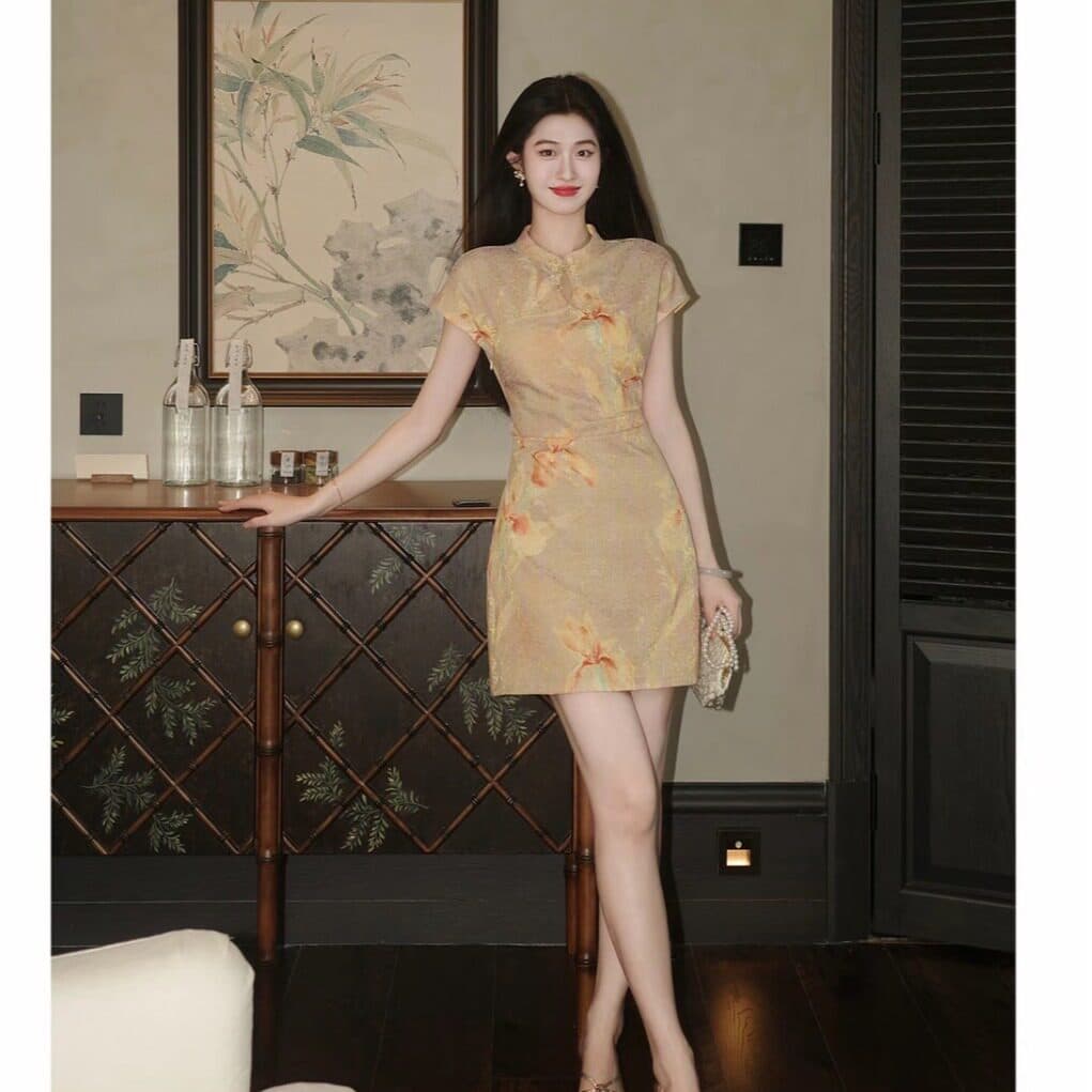 새로운 중식 일상 개선 영 몸매 가꾸기 반팔 여성 드레스 여름 고급 센스 국풍 자이언트 잘 생긴 꼬집기 허리 롱 스커트 이미지 5