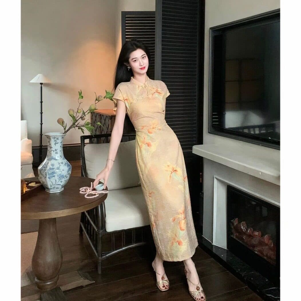 새로운 중식 일상 개선 영 몸매 가꾸기 반팔 여성 드레스 여름 고급 센스 국풍 자이언트 잘 생긴 꼬집기 허리 롱 스커트 이미지 3