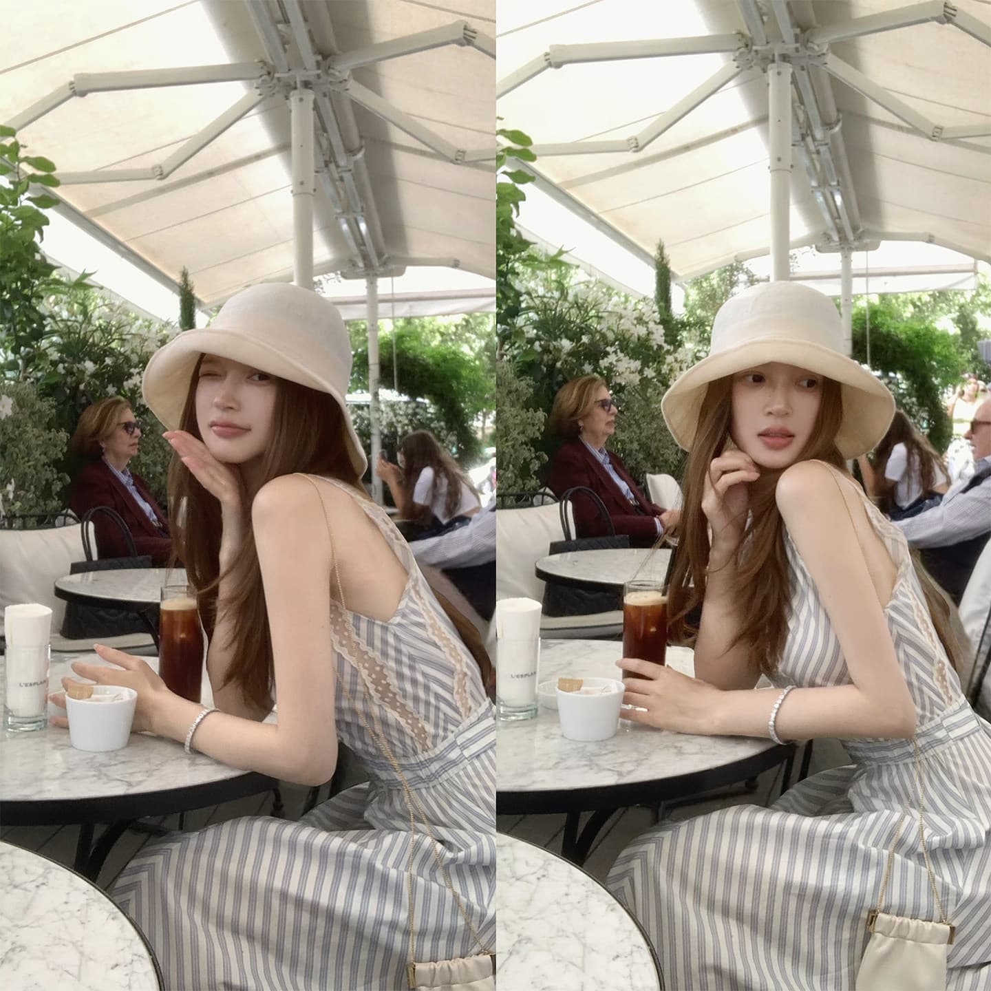 madofit Madou summer 한여름 맑은 바다 빛 사람들 산소 센스 레이스 조각 스트라이프 민소매 드레스 이미지 2