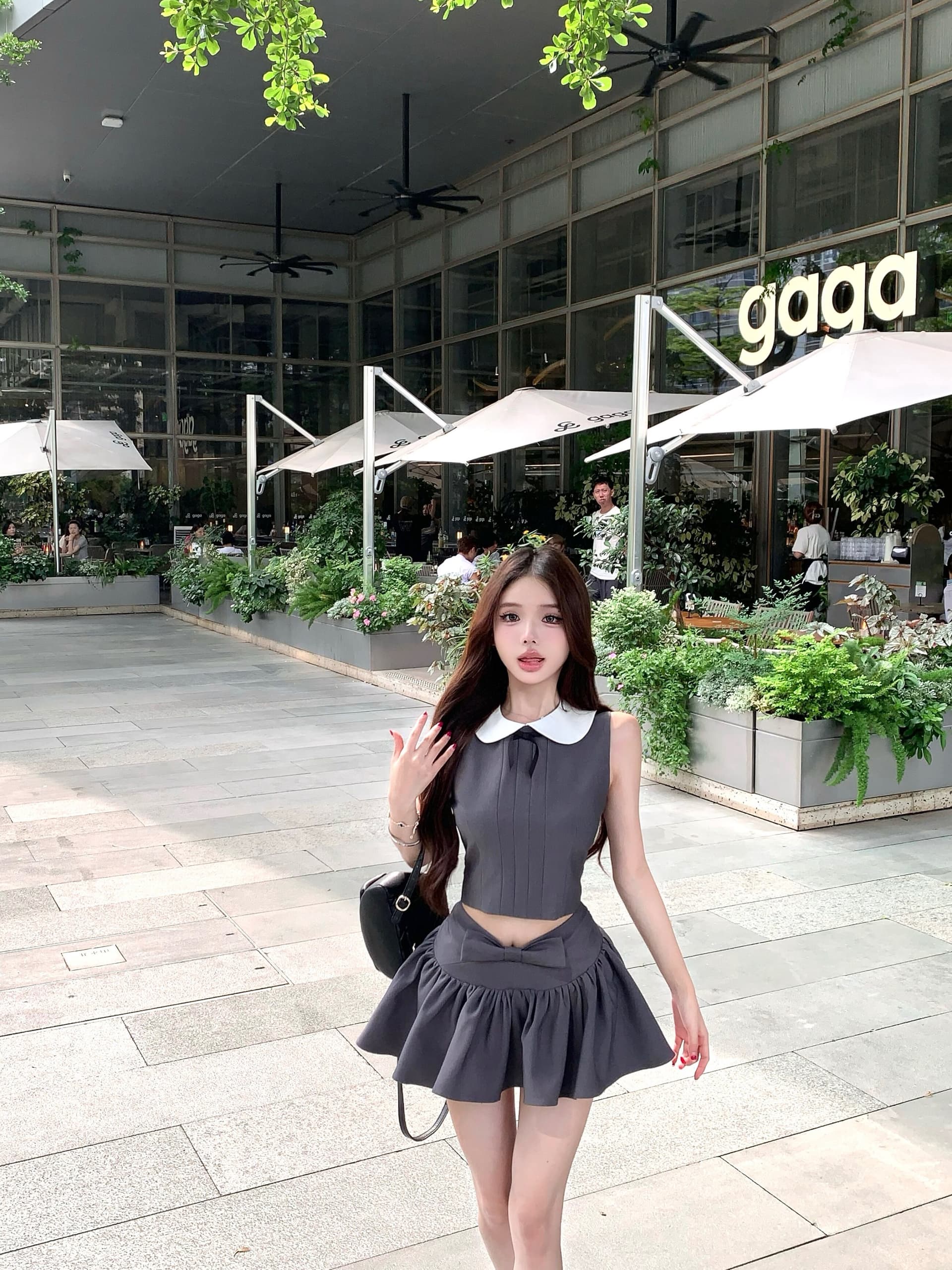 한 여성 주간 접시 나비 매듭 베이비 칼라 민소매 맨위 주름 미니 스커트 세트 2026 새로운 투피스 세트 상세 이미지 6