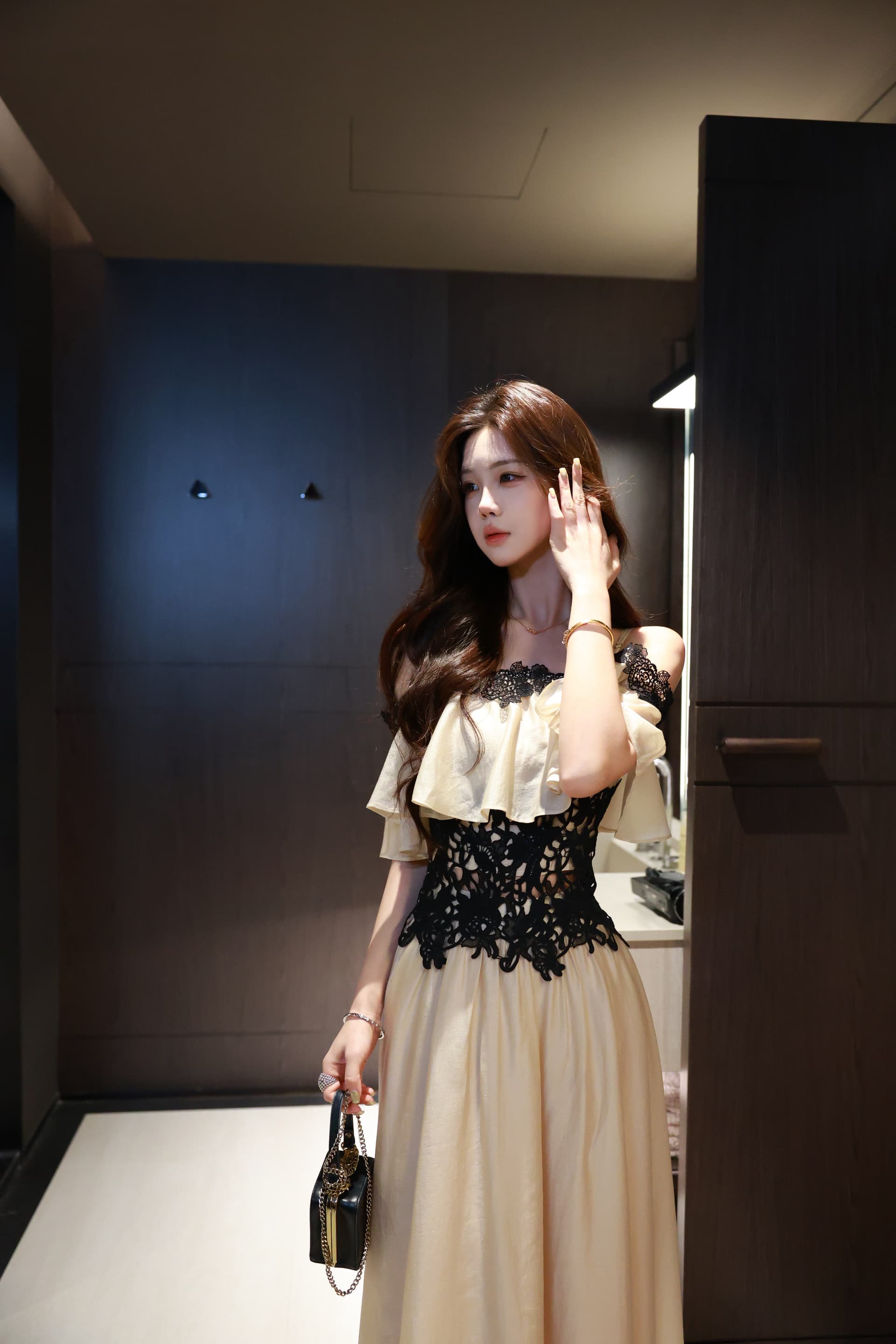 무쯔리 목자이 ~ 중 리 부드러운 순수한 욕망 바람 레이스 허리 인감 오프숄더 슬립 맨위 주간 실크 도루 센스 반신 치마 세트 상세 이미지 4