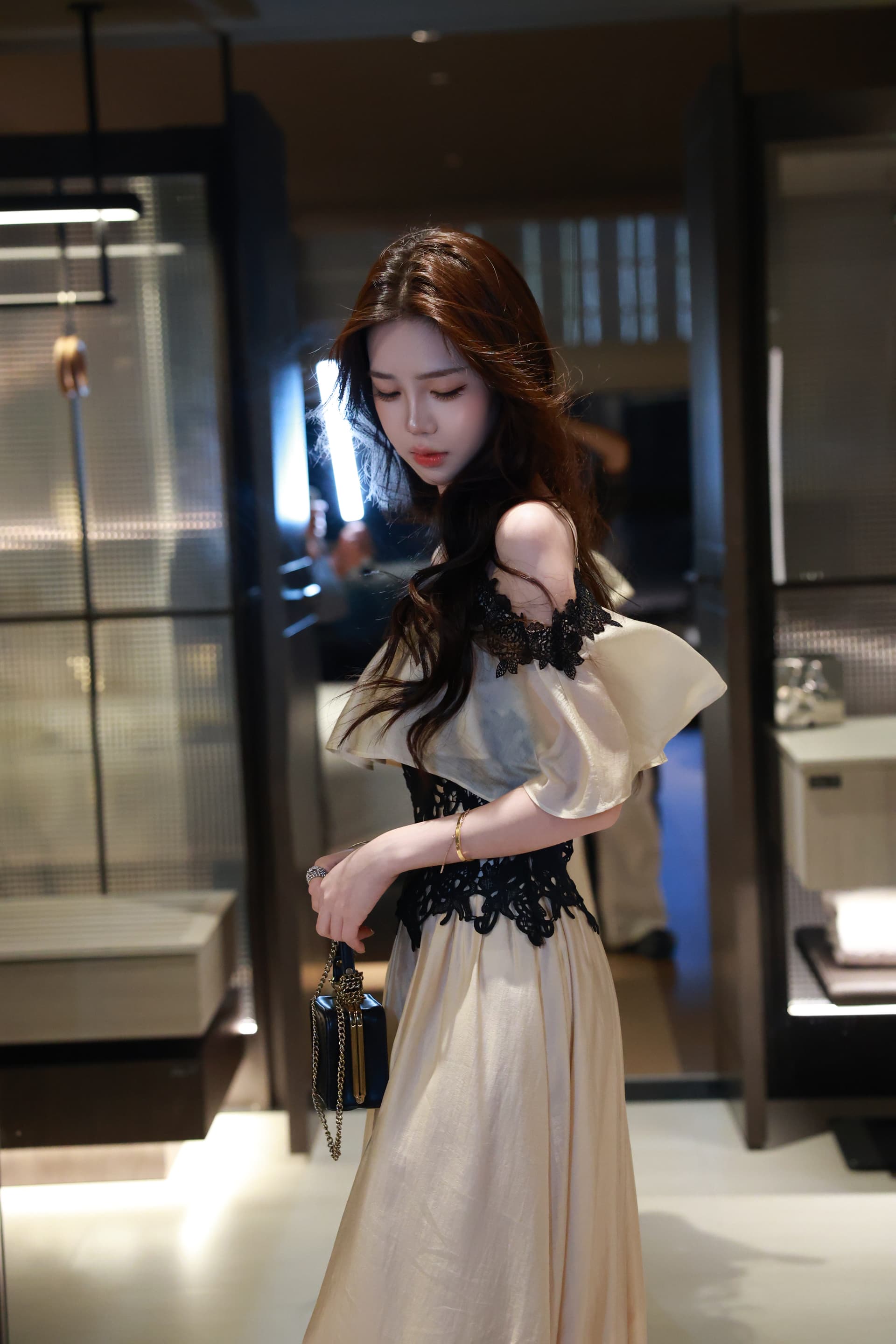 무쯔리 목자이 ~ 중 리 부드러운 순수한 욕망 바람 레이스 허리 인감 오프숄더 슬립 맨위 주간 실크 도루 센스 반신 치마 세트 상세 이미지 5