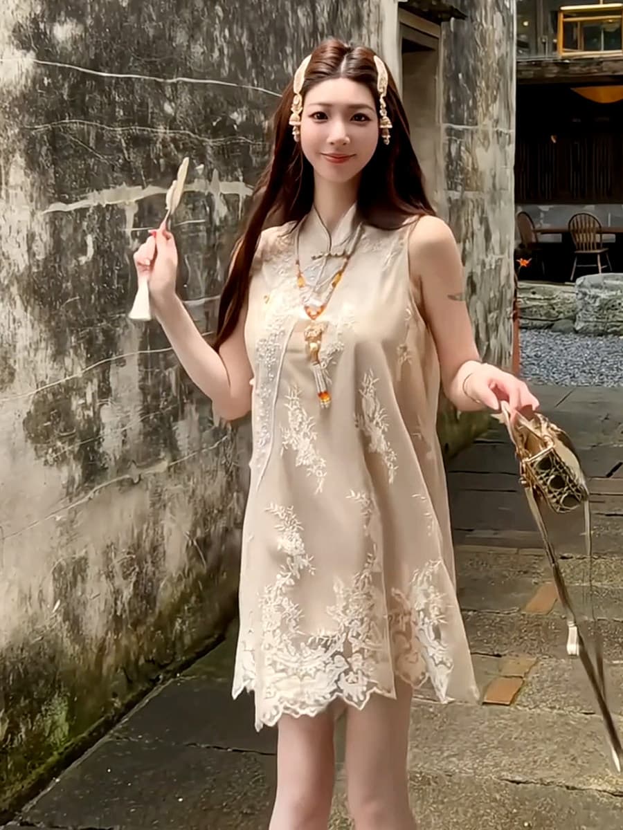 26 년 여름 새로운 중식 무거운 작업 품격 조끼 여성 드레스 작은 키 새로운 자카드 민소매 다용도 미니 스커트