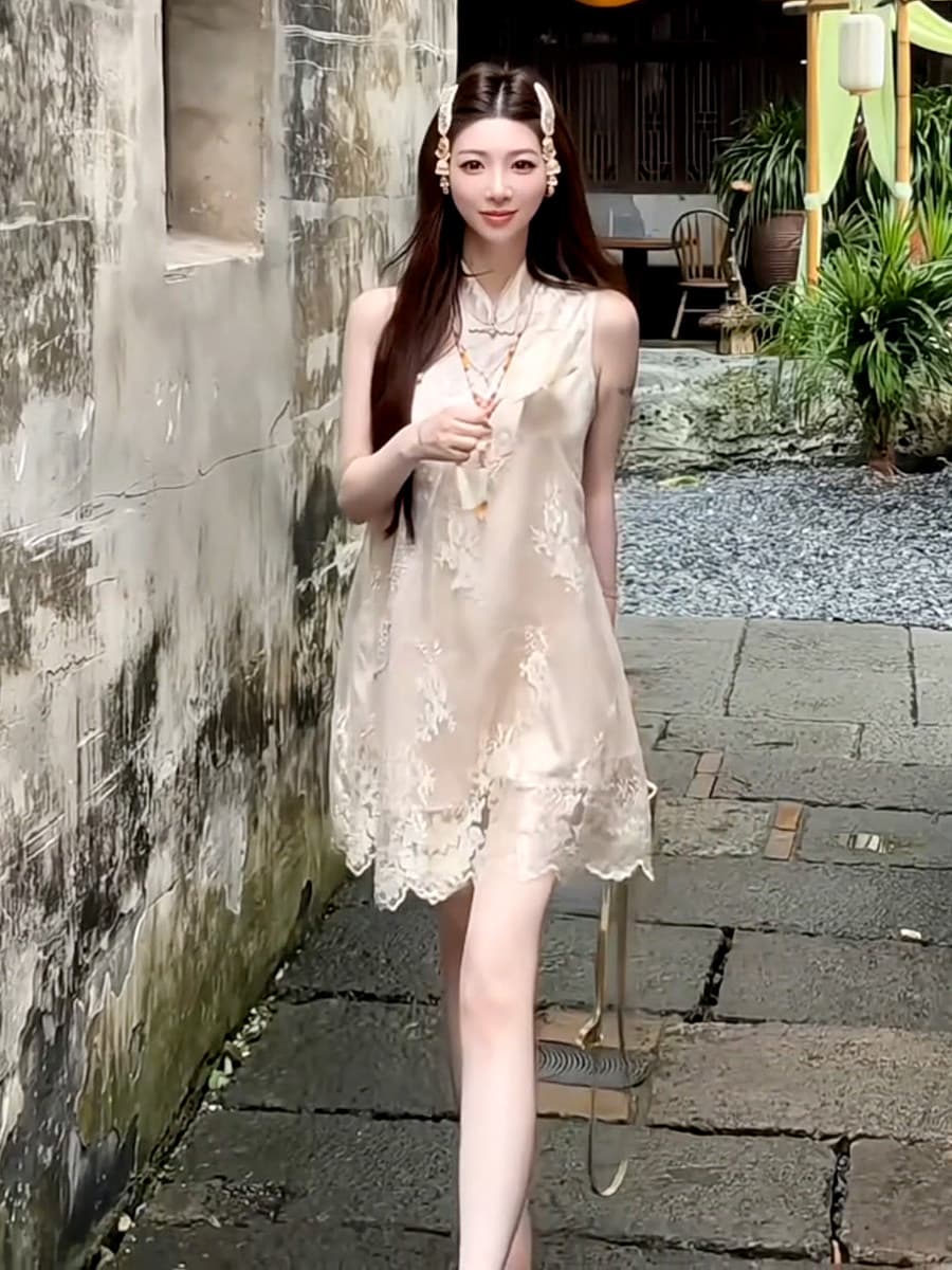 26 년 여름 새로운 중식 무거운 작업 품격 조끼 여성 드레스 작은 키 새로운 자카드 민소매 다용도 미니 스커트 이미지 3