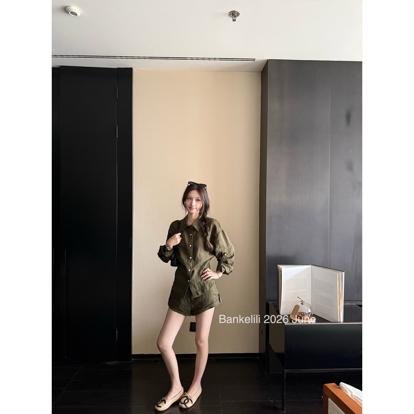 밤나무 코코아 bankelili 남양 오래된 돈 100 아마 느긋한 셔츠 볼륨 측면 반바지 세트 그룹 여성 여름