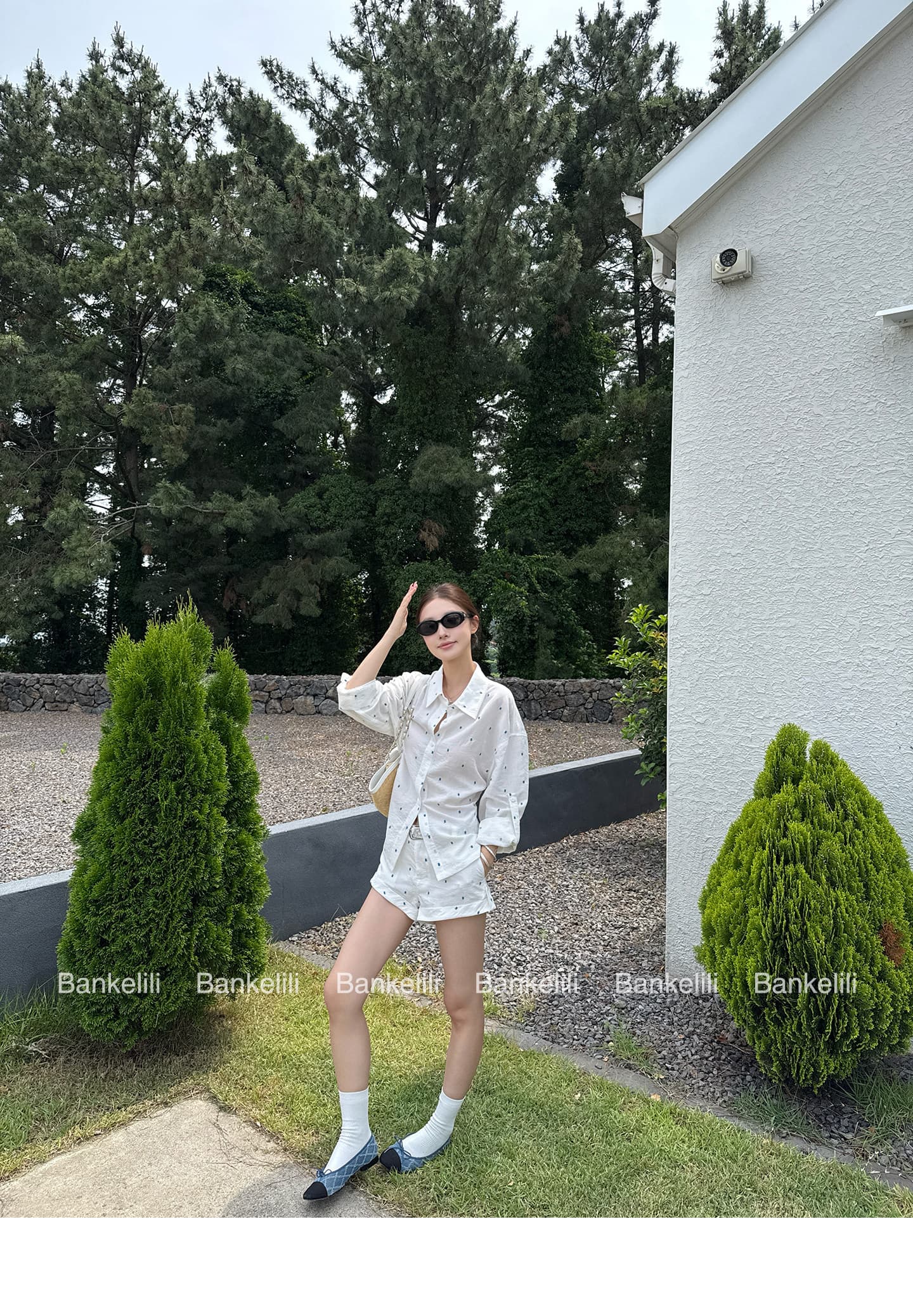 밤나무 코코아 bankelili 남양 오래된 돈 100 아마 느긋한 셔츠 볼륨 측면 반바지 세트 그룹 여성 여름 상세 이미지 16