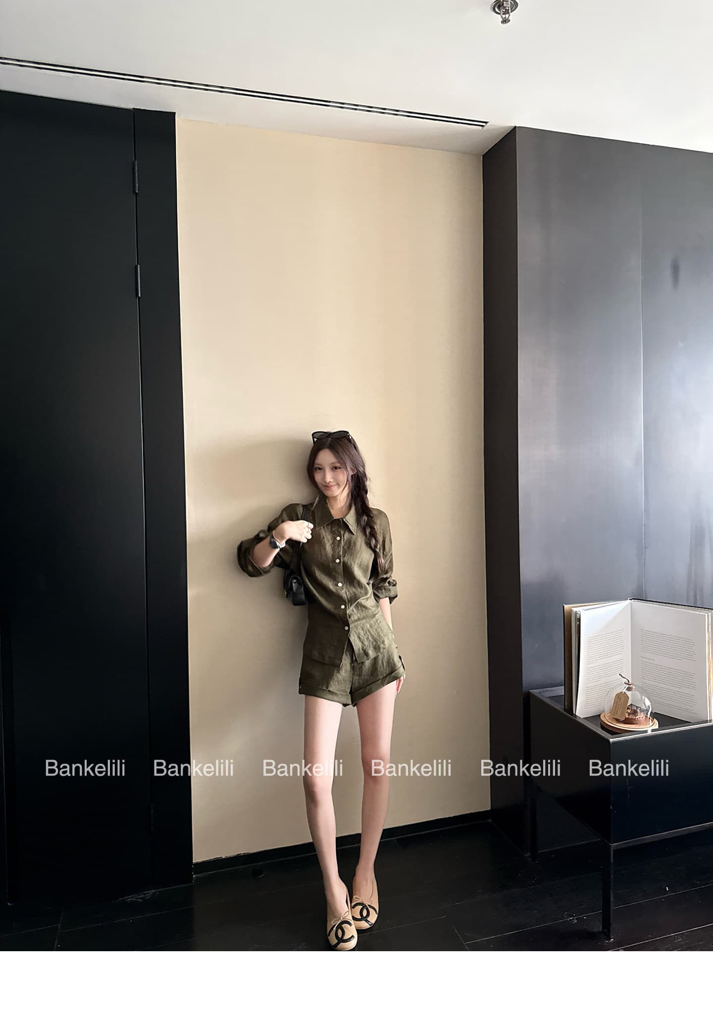 밤나무 코코아 bankelili 남양 오래된 돈 100 아마 느긋한 셔츠 볼륨 측면 반바지 세트 그룹 여성 여름 상세 이미지 39