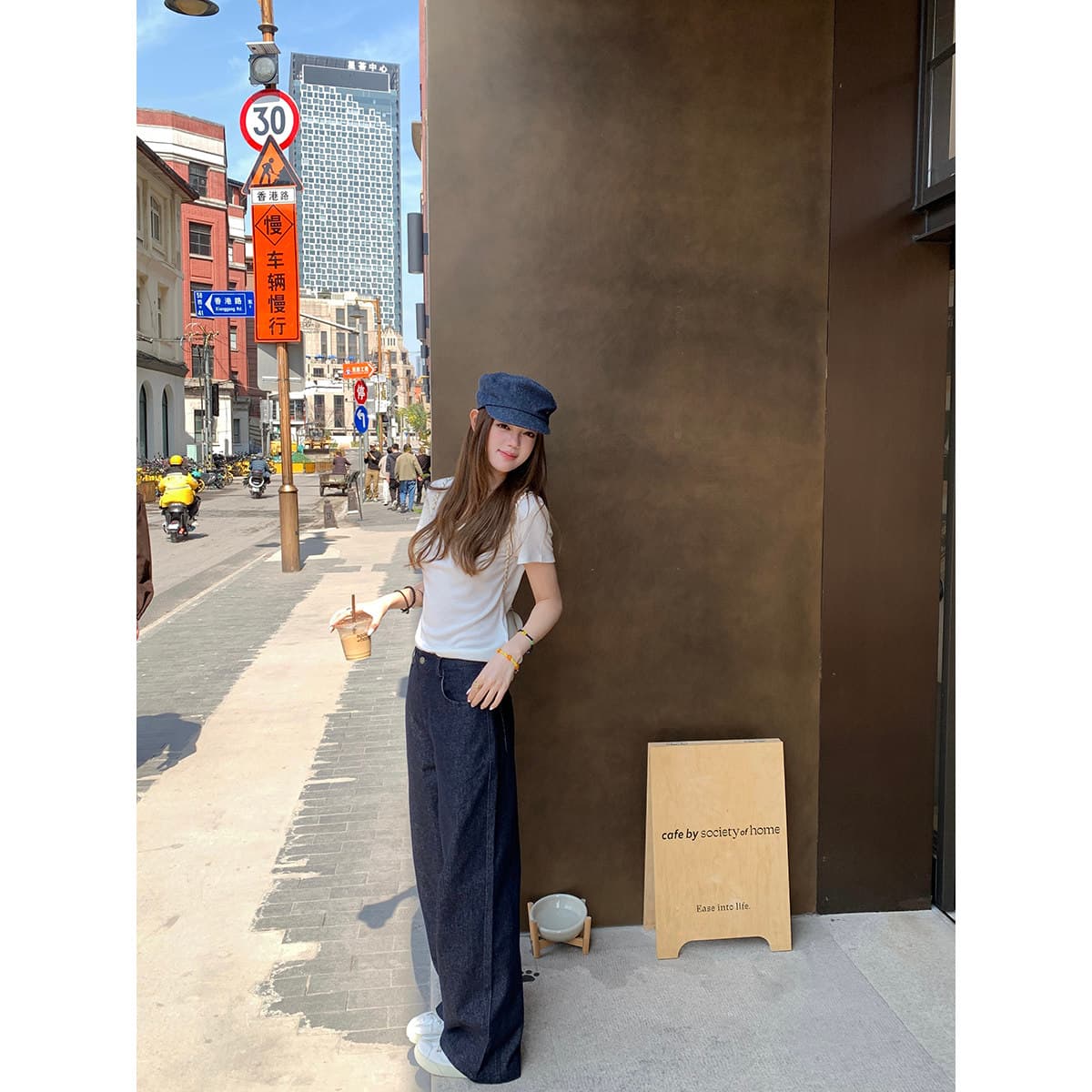 yoyozizhi 암스테르담 아메리칸 레트로 데님 세트 바지 여성 루즈핏 원색 데님 짧은 외투 이미지 5