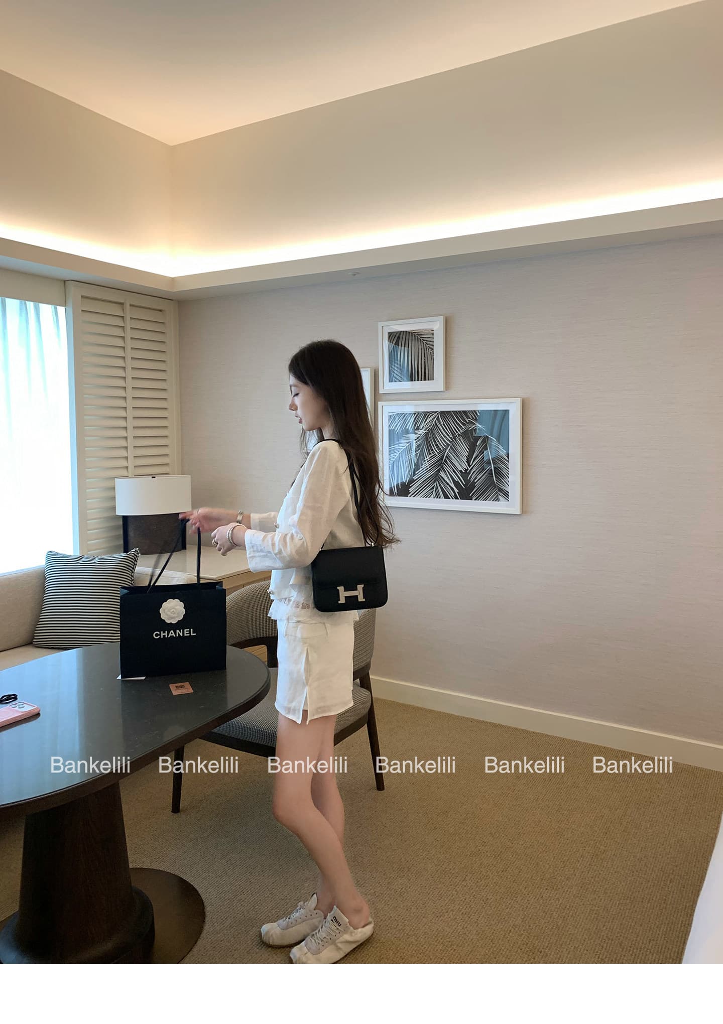 밤나무 코코아 bankelili 필리핀 린 휴일 아마 7부 소매 라운드 넥 재킷 반 스커트 세트 여성 상세 이미지 13