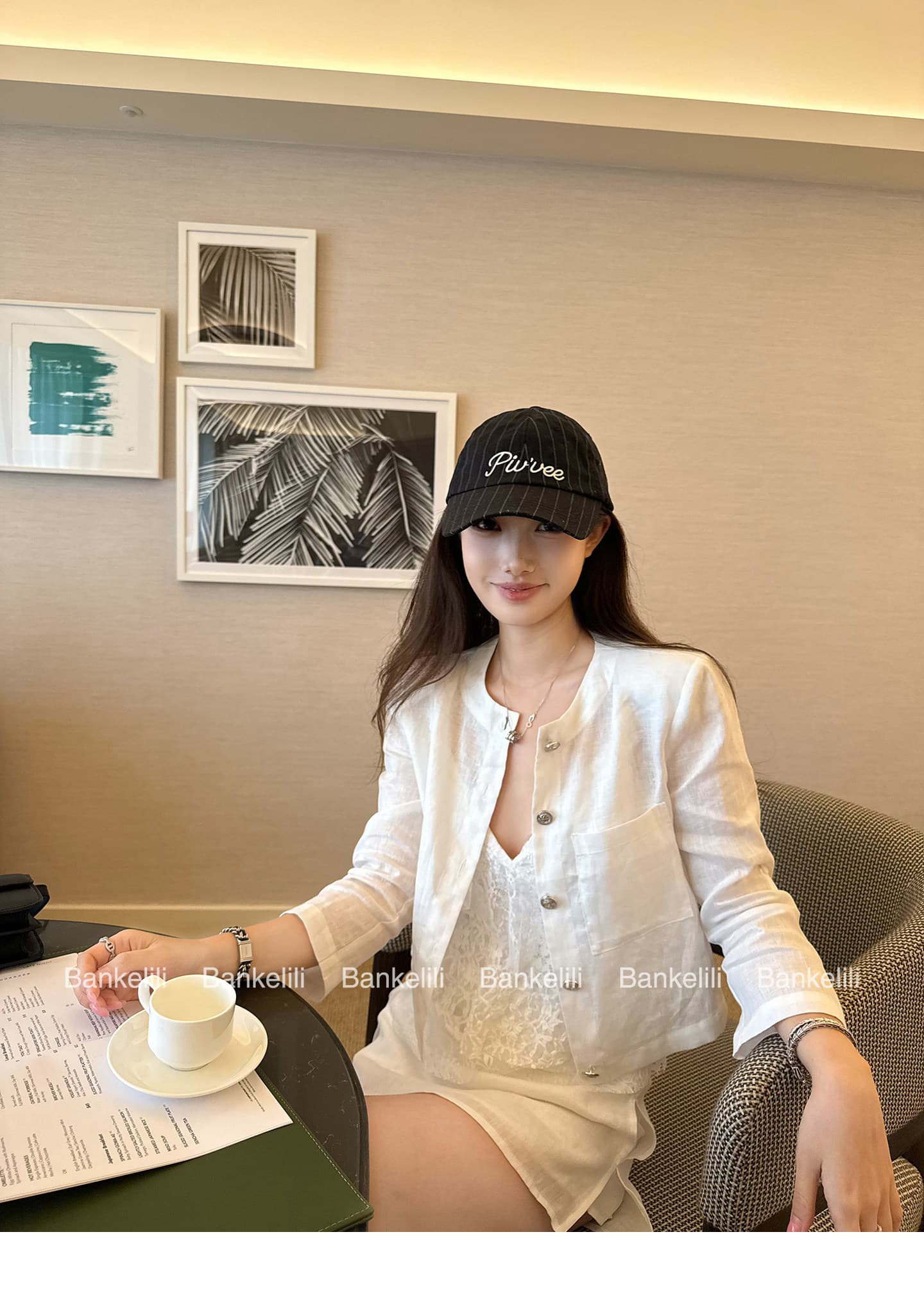 밤나무 코코아 bankelili 필리핀 린 휴일 아마 7부 소매 라운드 넥 재킷 반 스커트 세트 여성 상세 이미지 15