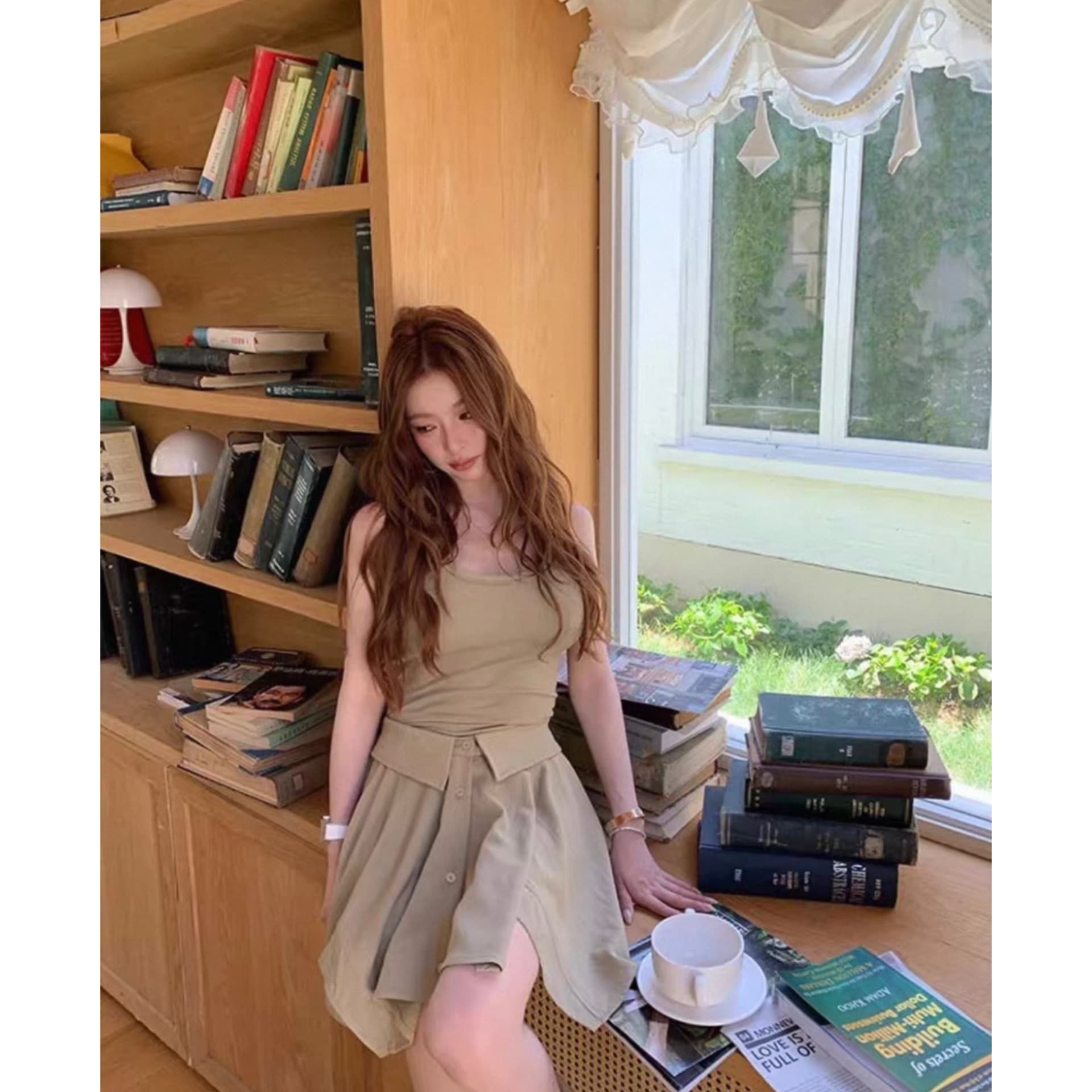 한국 스타일 여름 새로운 미니멀리즘 패션 조끼 여성 드레스 허리 수축 슬림해 보이는 연령 감소 품격 페이크 레이어드 미니 스커트 상세 이미지 6