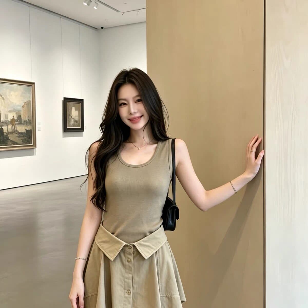 한국 스타일 여름 새로운 미니멀리즘 패션 조끼 여성 드레스 허리 수축 슬림해 보이는 연령 감소 품격 페이크 레이어드 미니 스커트 상세 이미지 8