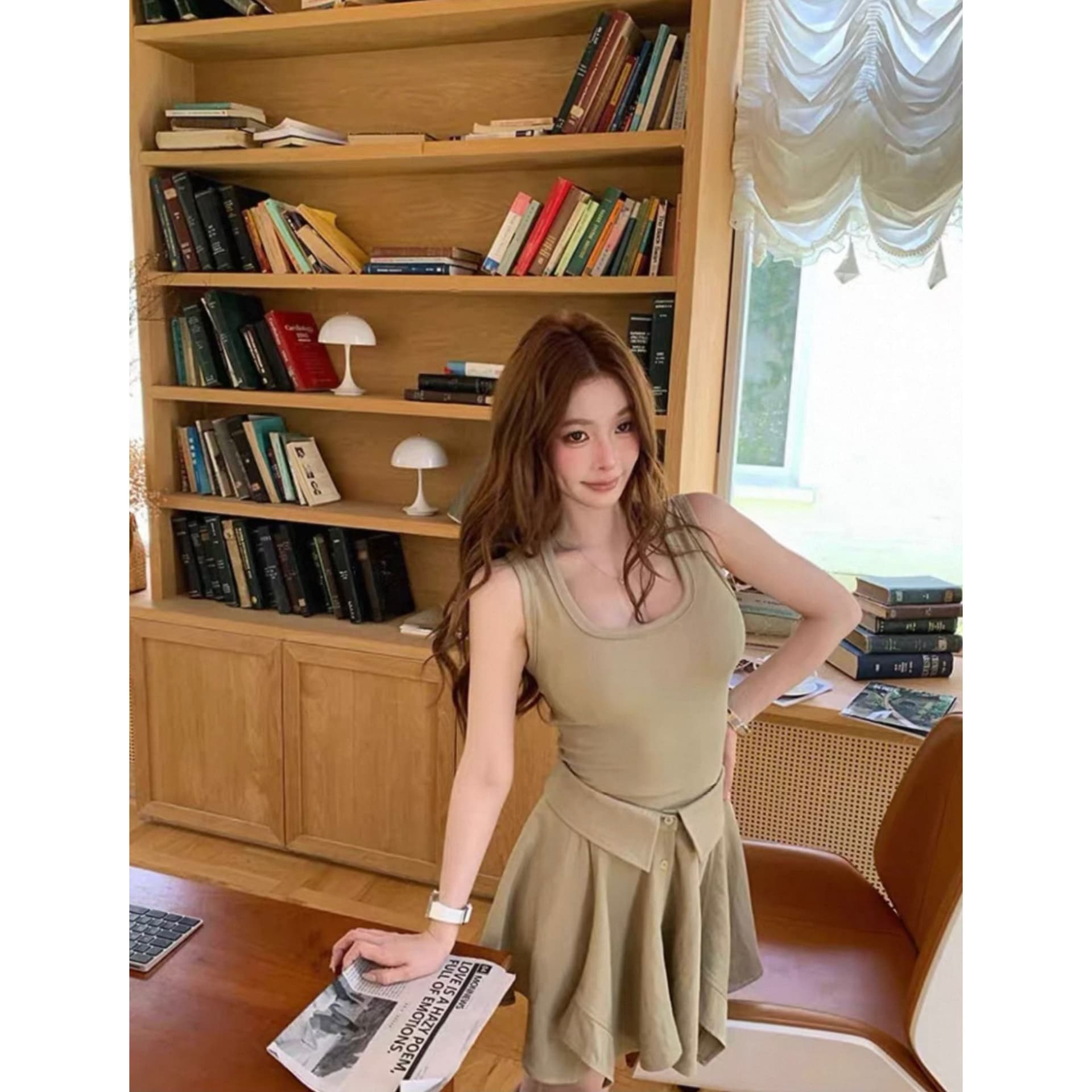 한국 스타일 여름 새로운 미니멀리즘 패션 조끼 여성 드레스 허리 수축 슬림해 보이는 연령 감소 품격 페이크 레이어드 미니 스커트 상세 이미지 11