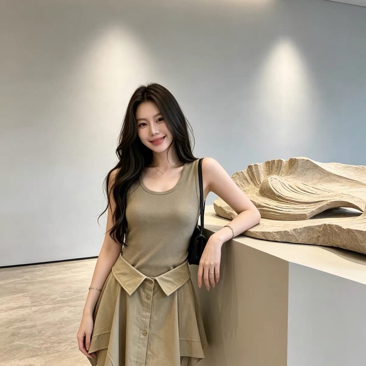 한국 스타일 여름 새로운 미니멀리즘 패션 조끼 여성 드레스 허리 수축 슬림해 보이는 연령 감소 품격 페이크 레이어드 미니 스커트 상세 이미지 14